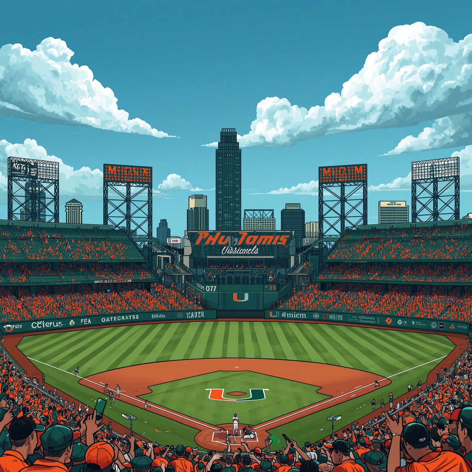 Miami Hurricanes’ Rollercoaster: Gator Drubbing to Troy Showdown - painting of Miami Hurricanes baseball venue