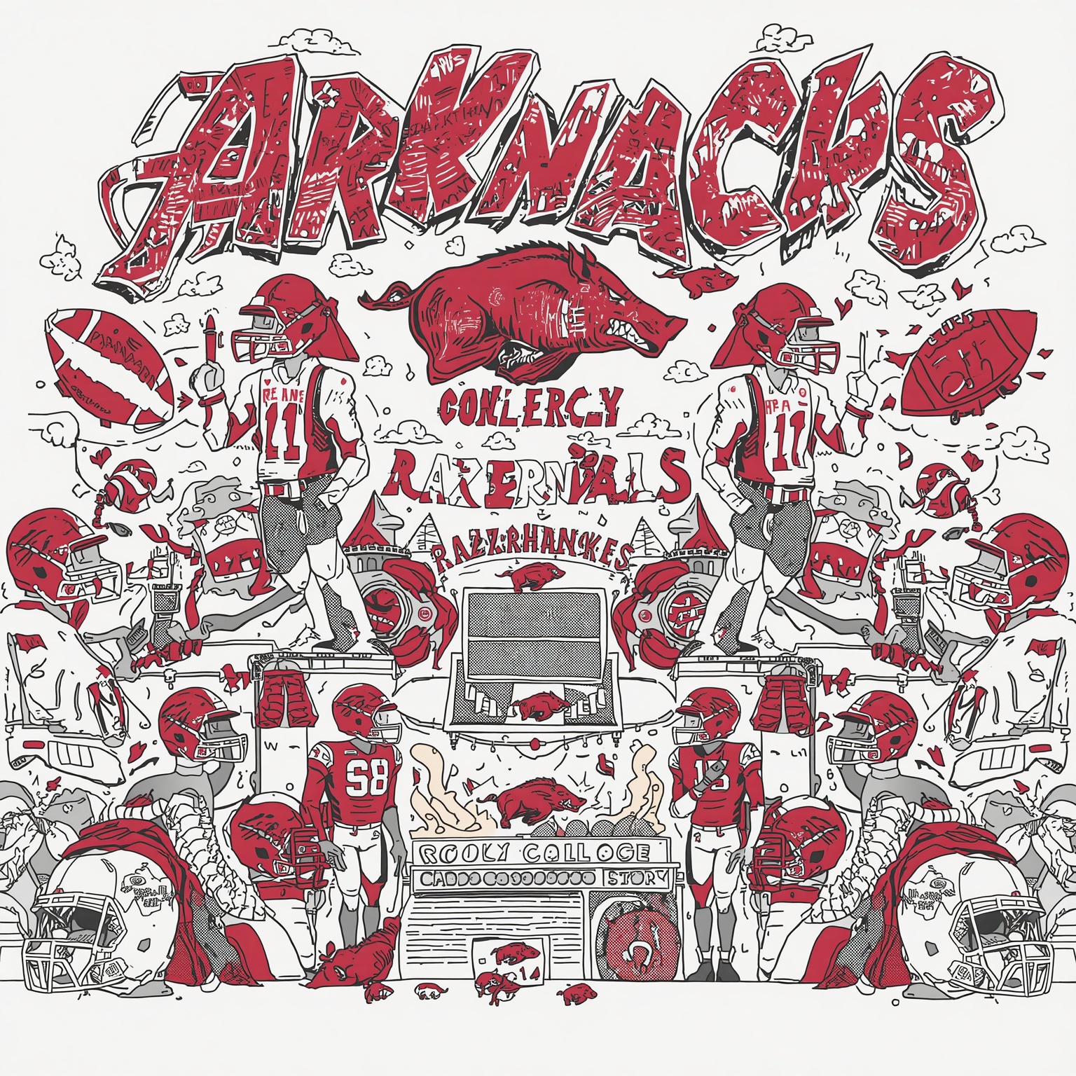 Razorbacks’ Reboot and RPI Rollercoaster - painting of Arkansas Razorbacks football, baseball venue