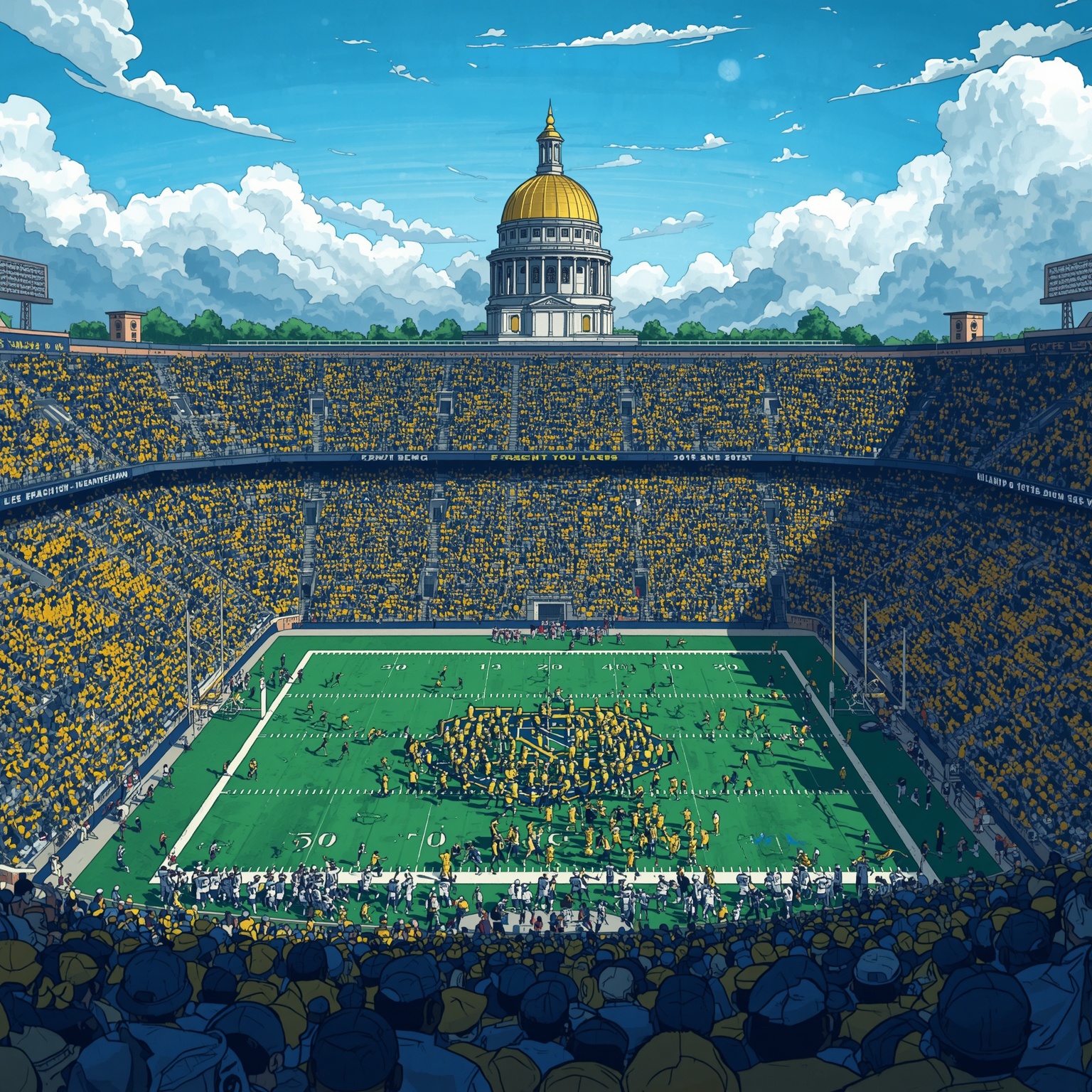 Notre Dame's Conference Debate and QB Recruiting Dilemma - painting of Notre Dame Fighting Irish football venue