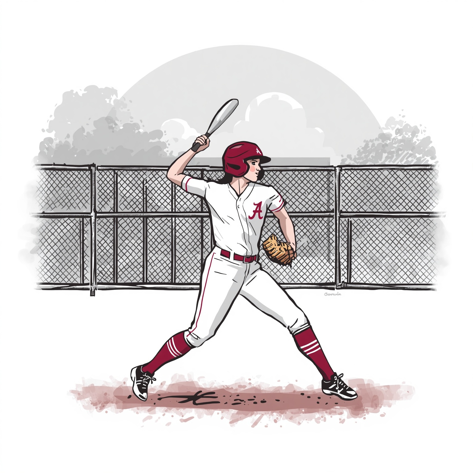 Alabama Softball's Road Back to WCWS - painting of Alabama Crimson Tide softball venue