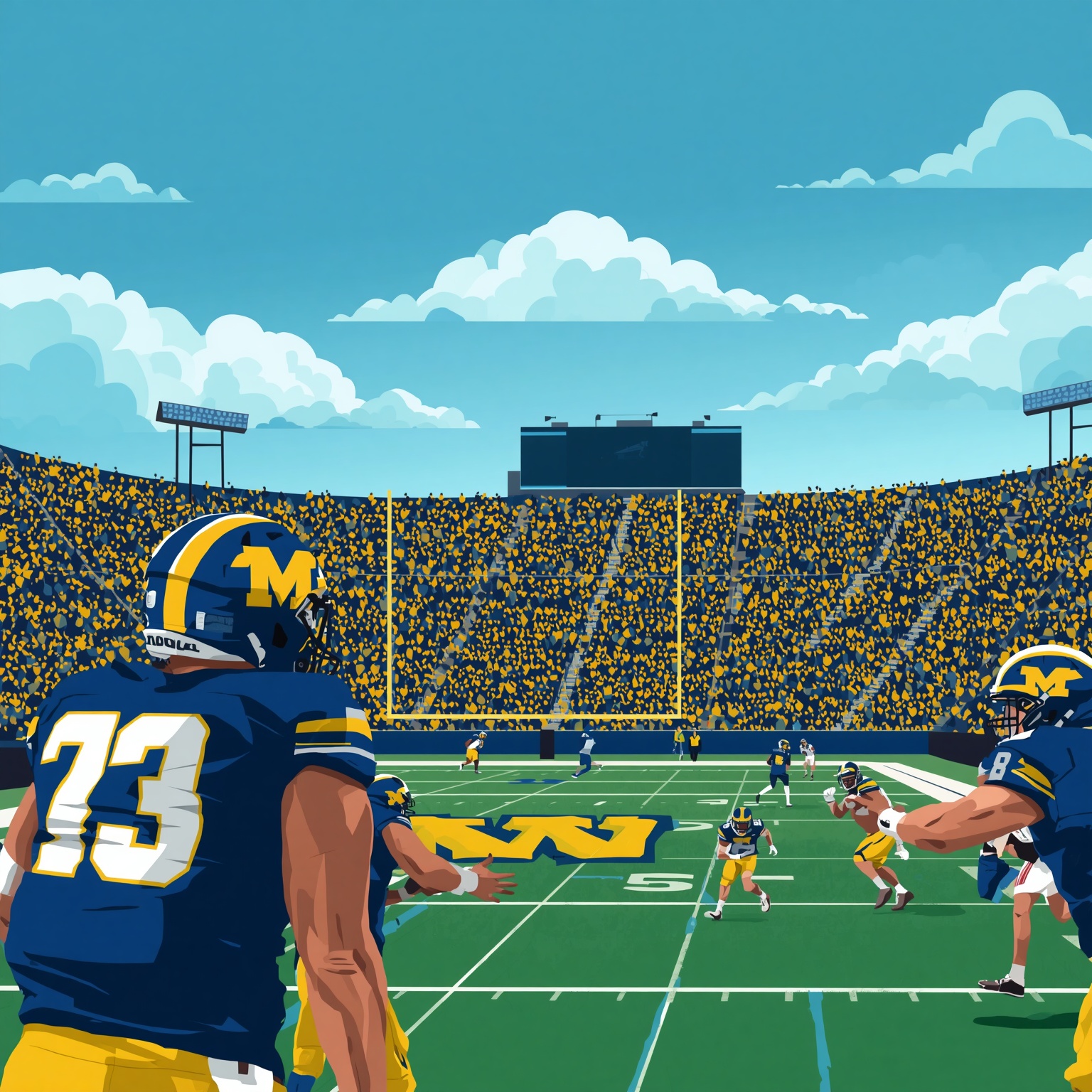 Michigan’s Defensive Back Shuffle Unfolds - painting of Michigan Wolverines football venue