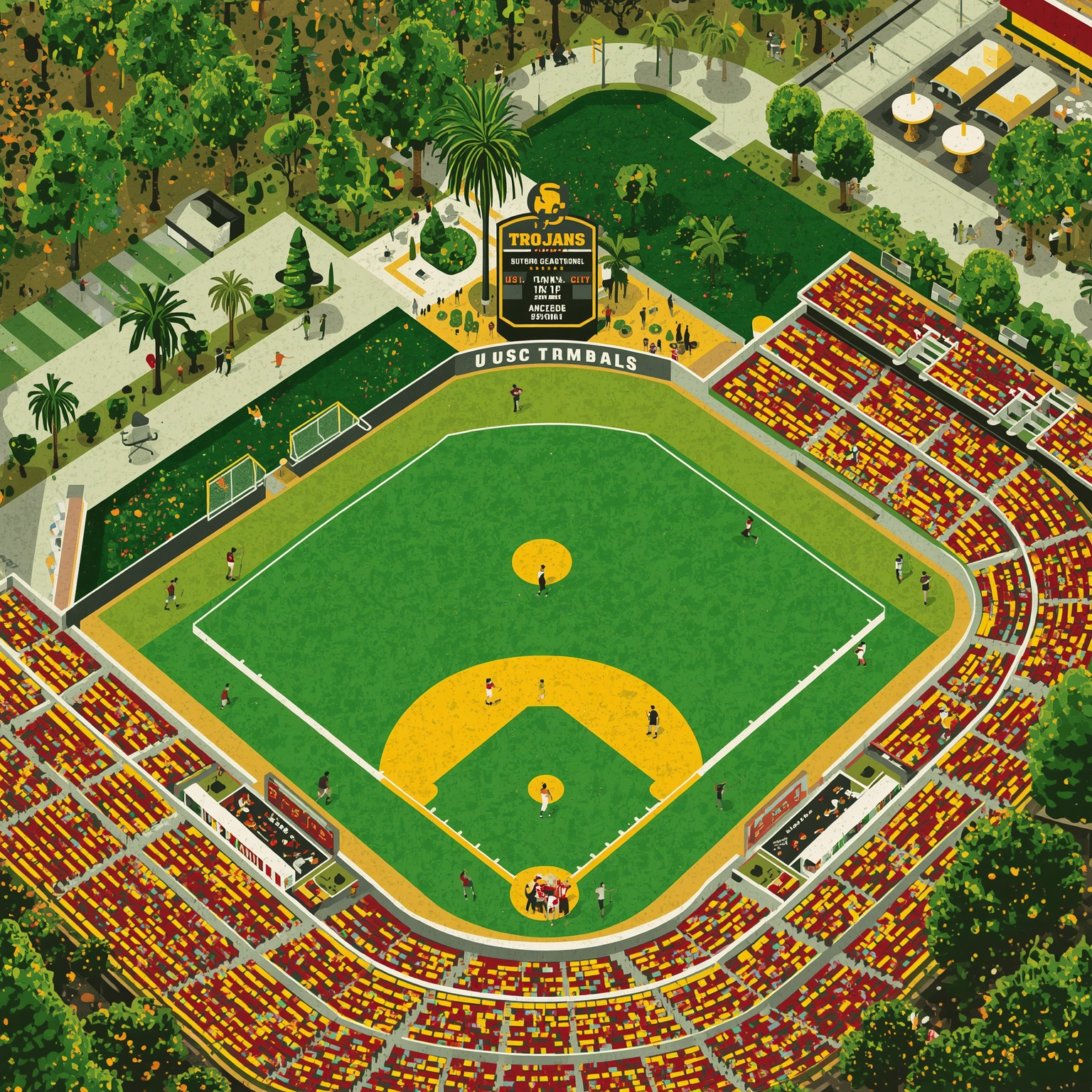 USC Trojans Through Baseball, Hoops & Recruitment - painting of USC Trojans baseball,basketball,football venue