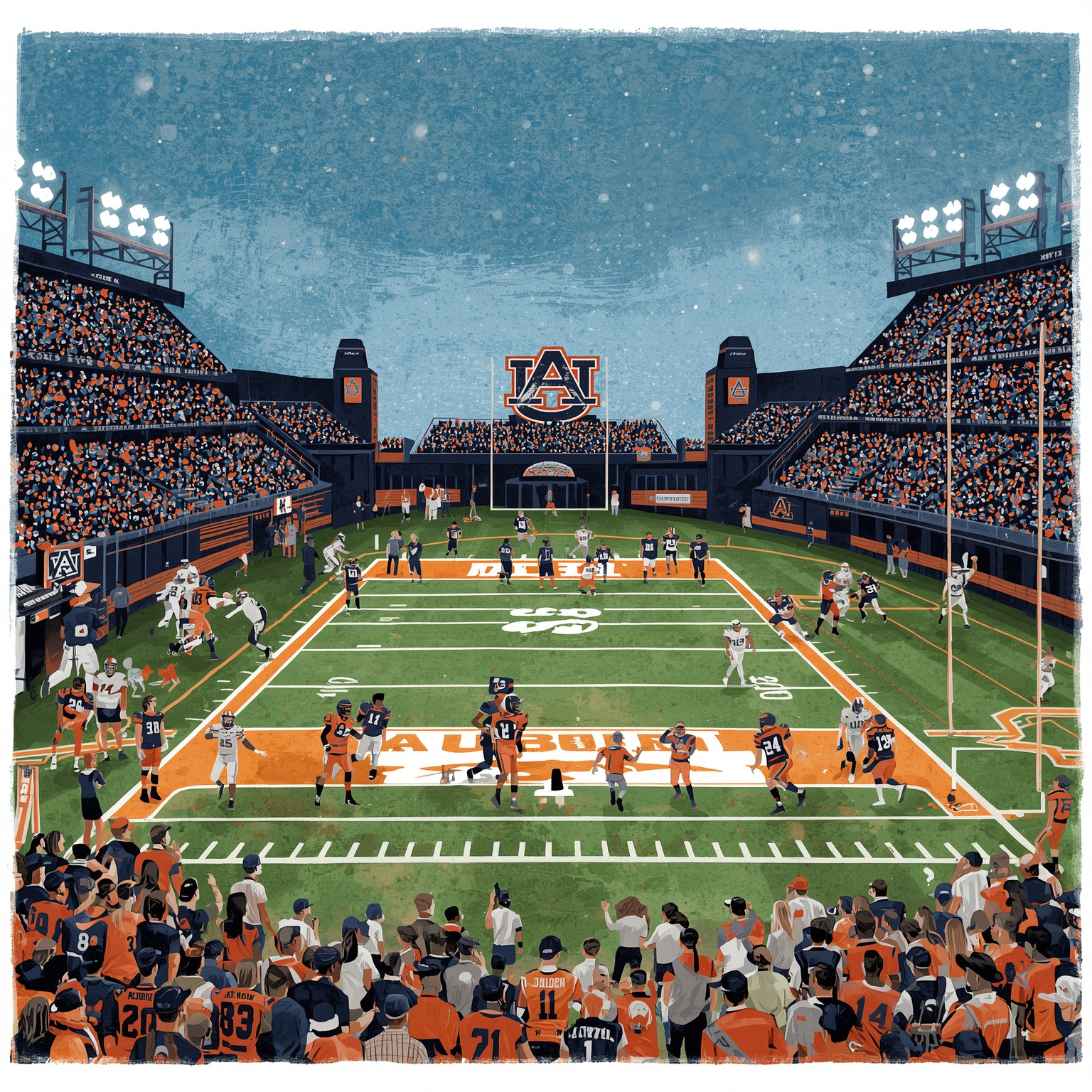 Auburn’s Iron Bowl Recruiting Showdown and Baseball Finale - painting of Auburn Tigers football, baseball venue