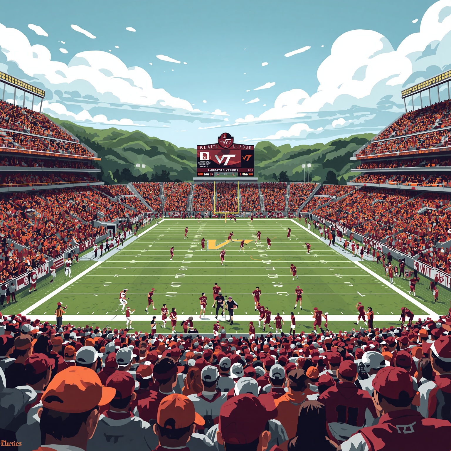 Portal Pivots and Underrated Returners at Virginia Tech - painting of Virginia Tech Hokies baseball, football venue