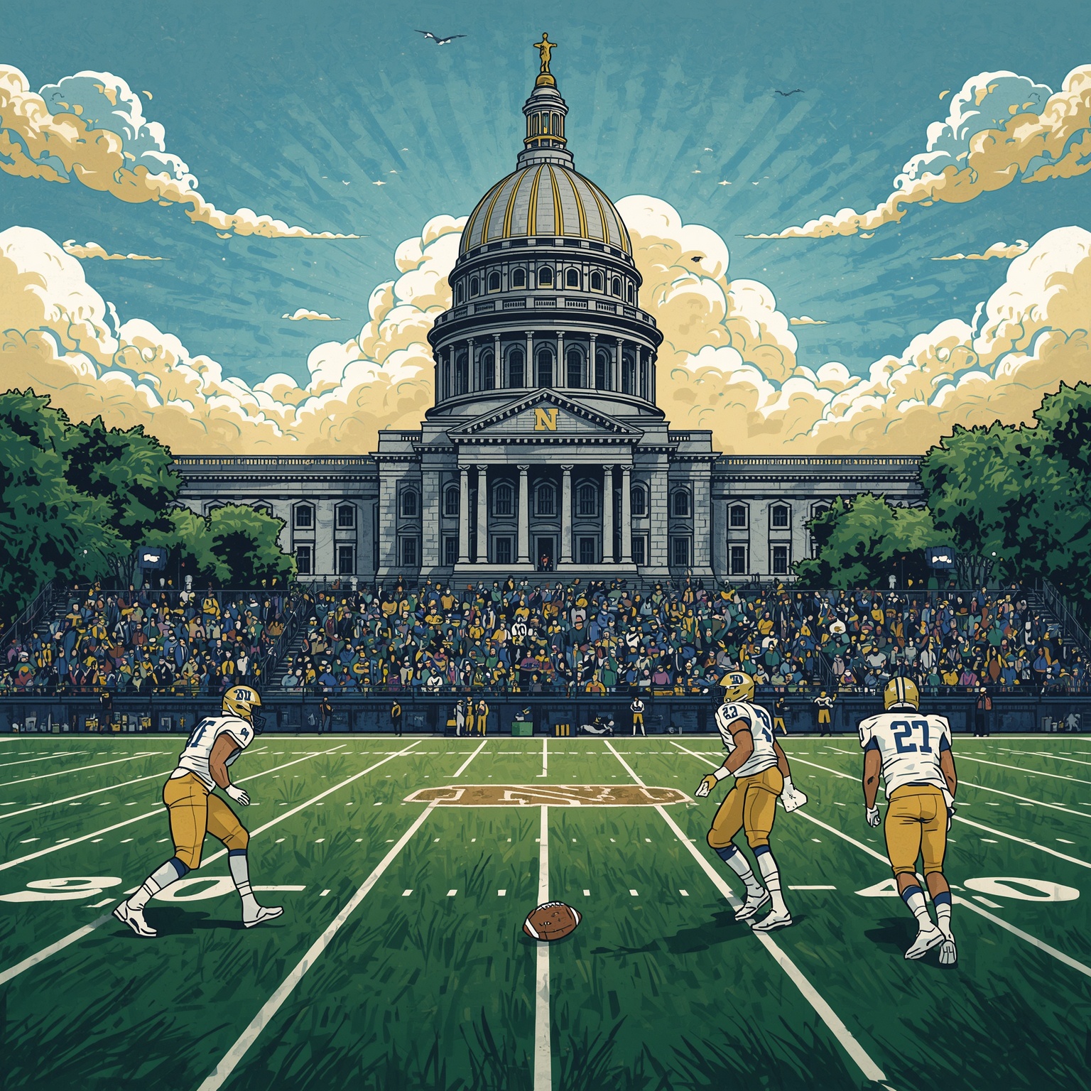 Irish Rising: Heisman Dreams, Title Hype & New Transfers - painting of Notre Dame Fighting Irish football venue