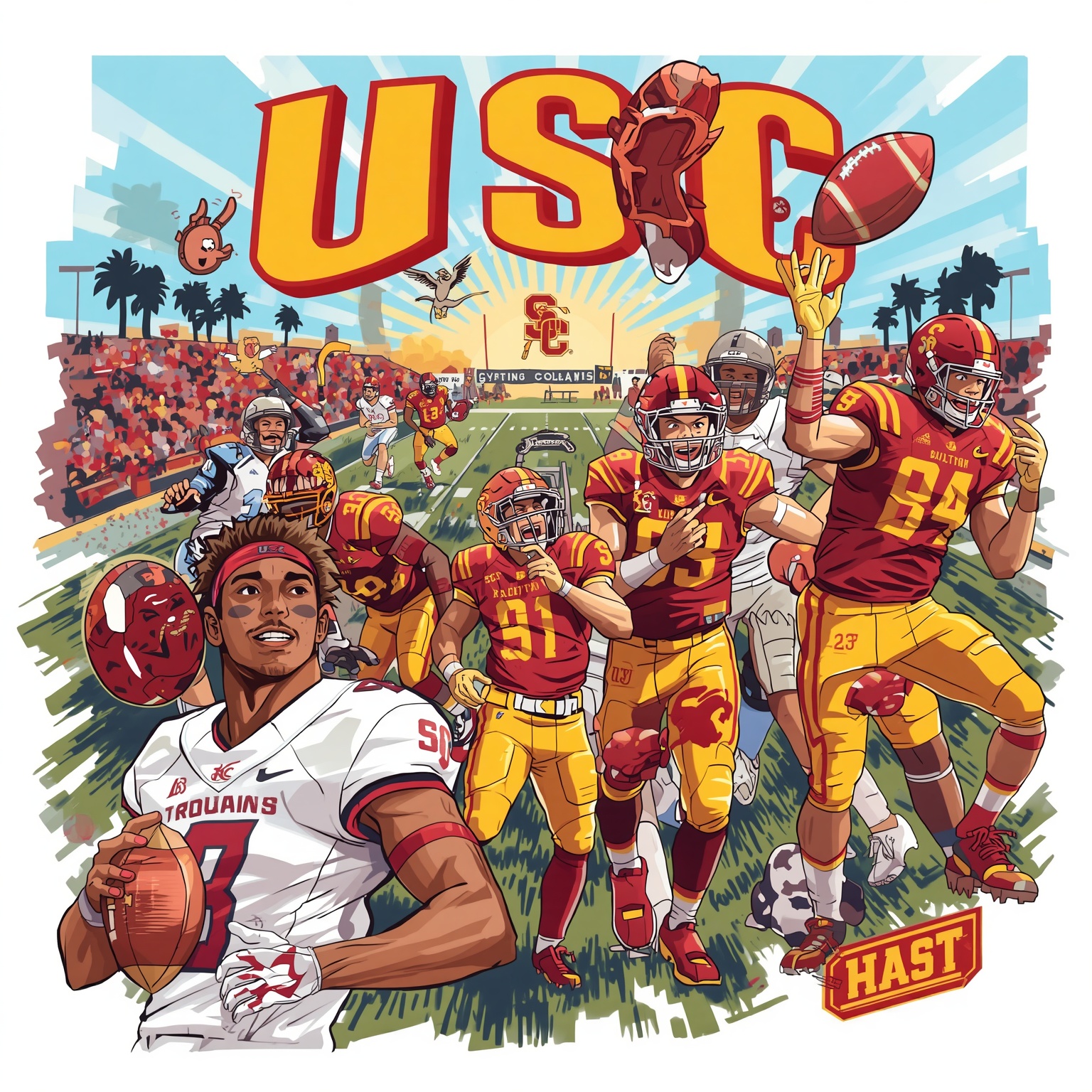 MLB-Bound Trojans and USC Recruit Family Ties - painting of USC Trojans football, baseball venue