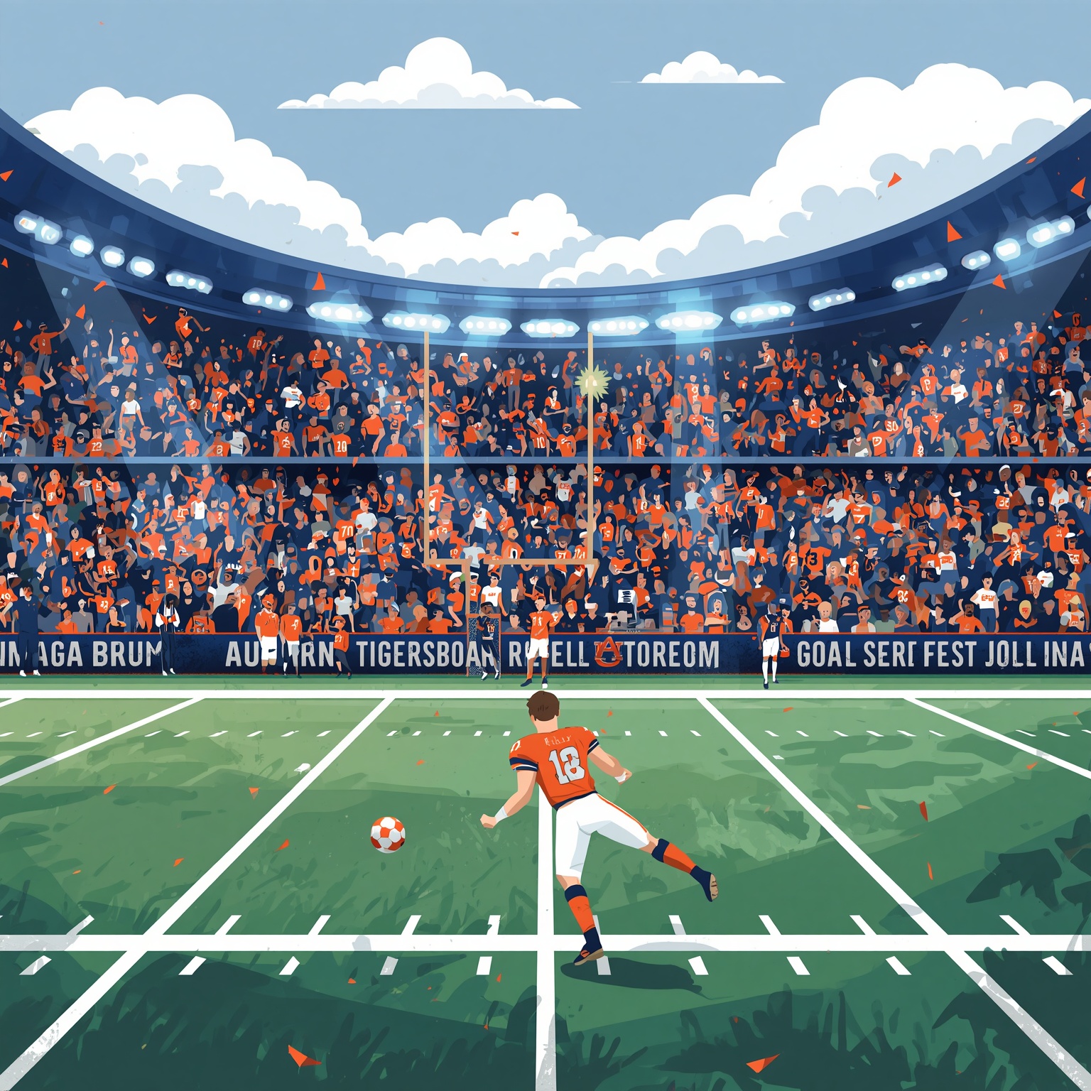 Auburn’s Gridiron Gains and Global Goal Fest - painting of Auburn Tigers football, soccer venue