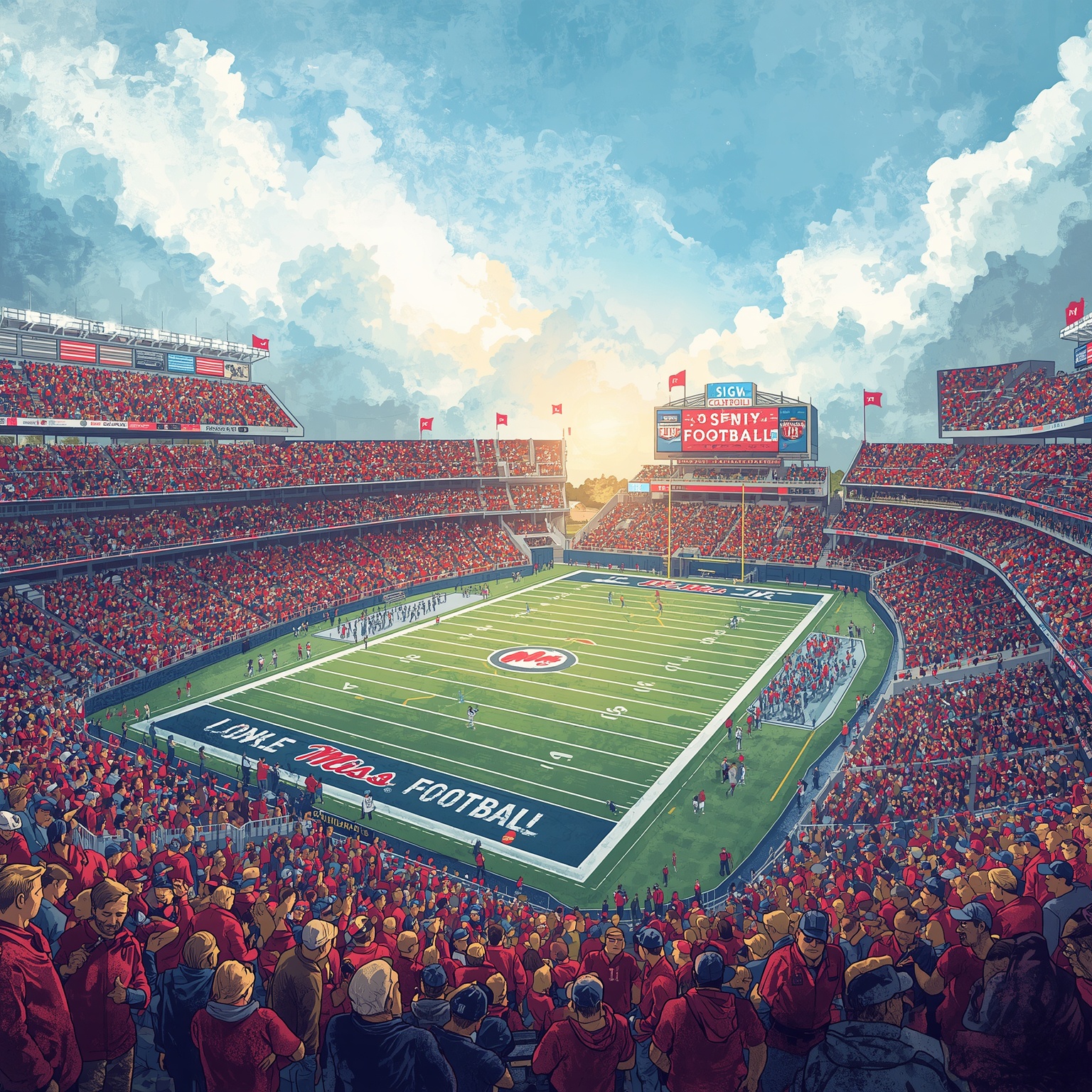 Ole Miss Football Preview: Commodores, Loyalty & Rankings - painting of Ole Miss Rebels football venue