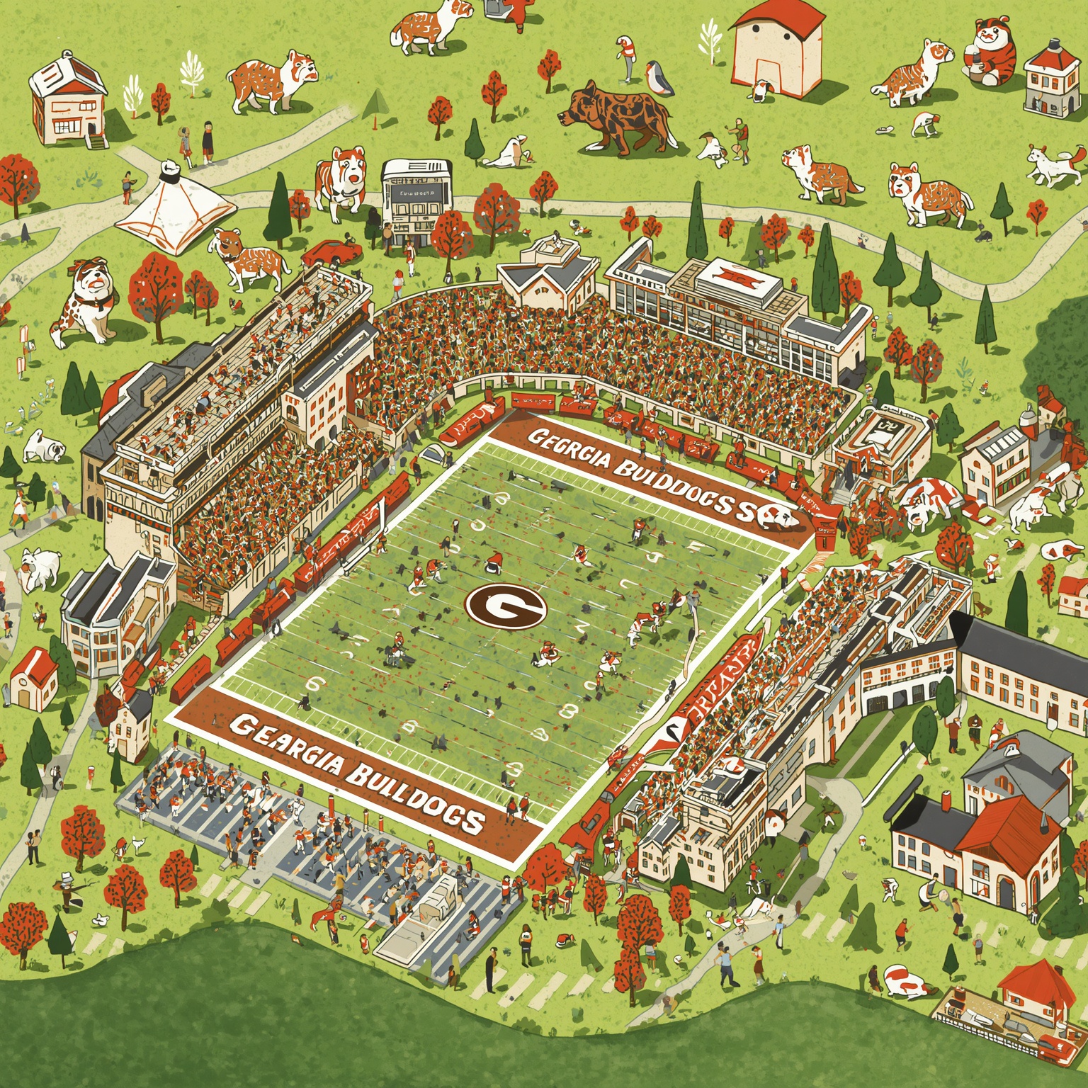 Georgia Bulldogs: From Kickoff Windows to Golden Glory - painting of Georgia Bulldogs football venue