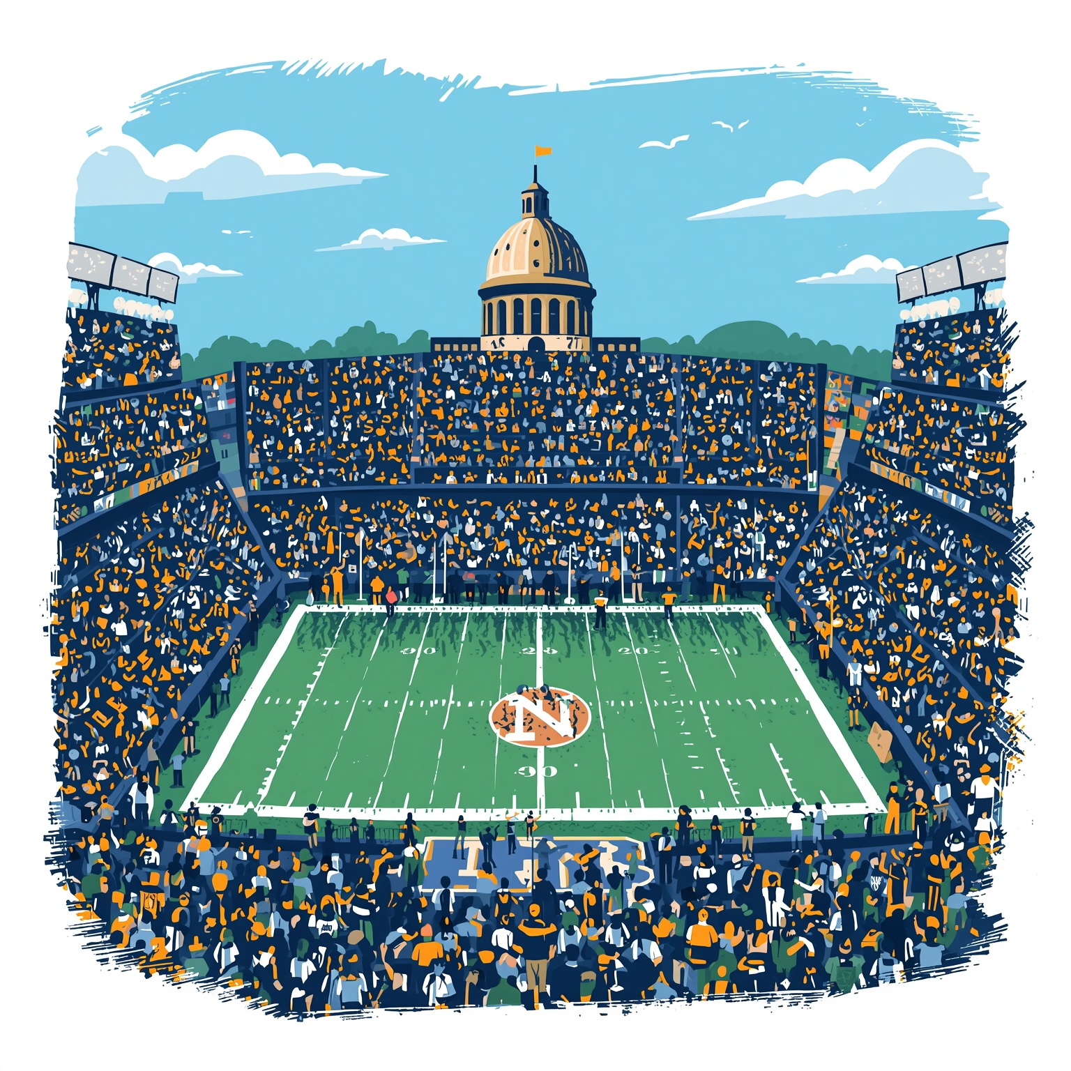 From Five-Star Kicks to Knicks' Championship Fantasies - painting of Notre Dame Fighting Irish football venue
