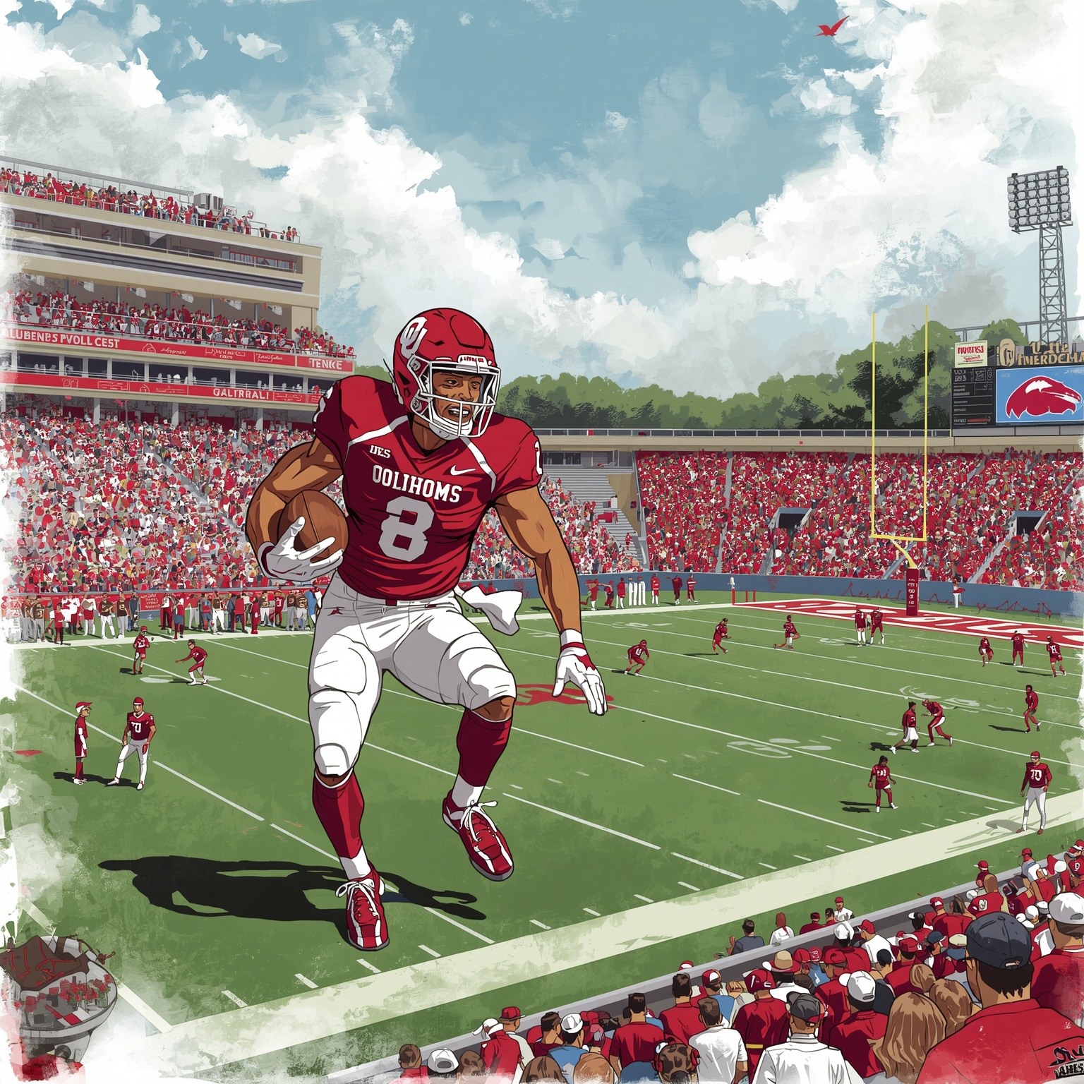 Sooner Showdowns: Bowman’s Ballhawks & 2026 RBs - painting of Oklahoma Sooners football venue