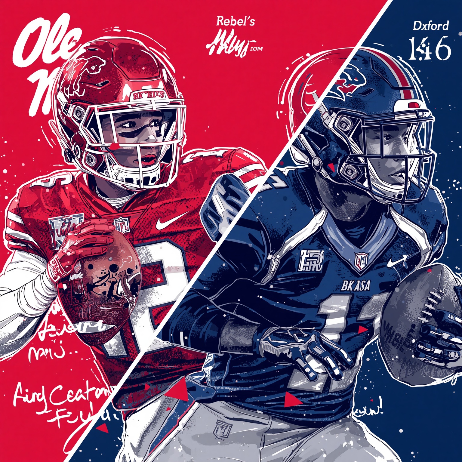 Rebels’ CWS Battle & QB’s Record Chase - painting of Ole Miss Rebels baseball, football venue