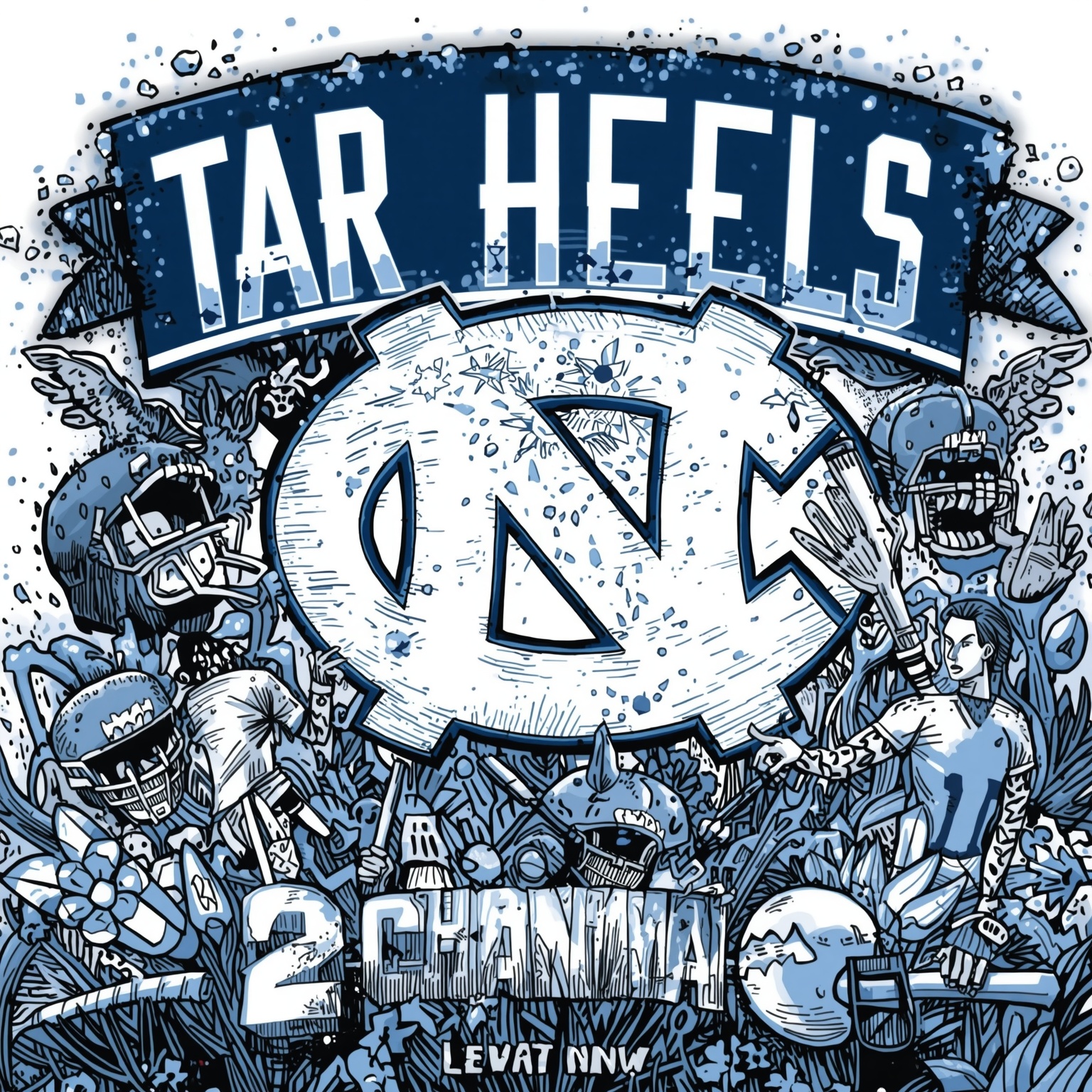 Tar Heels 2026: From Diamond to Court to Gridiron - painting of North Carolina Tar Heels baseball, basketball, football venue