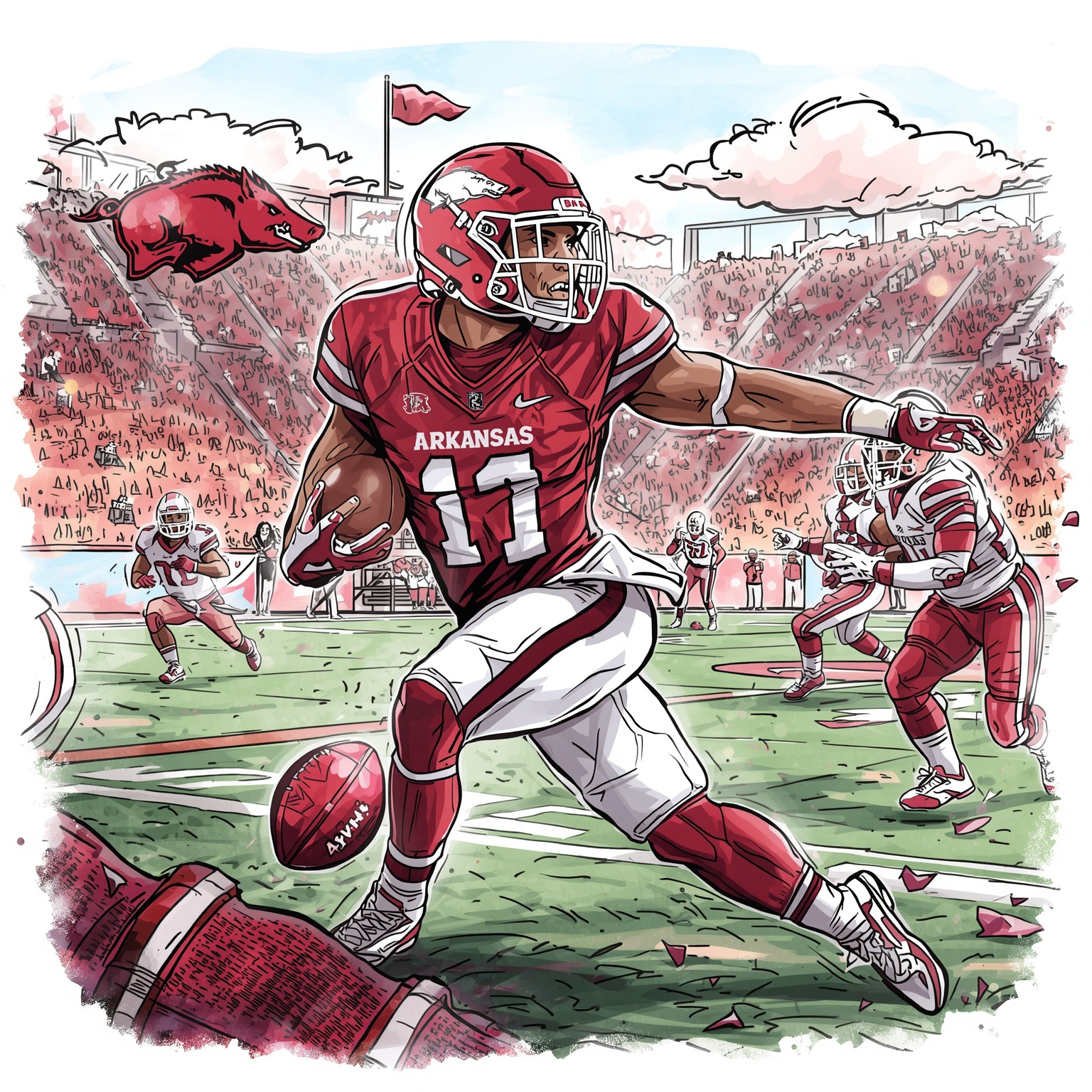 Hogs’ Tough Road Tests and a Rising DB Star - painting of Arkansas Razorbacks football venue