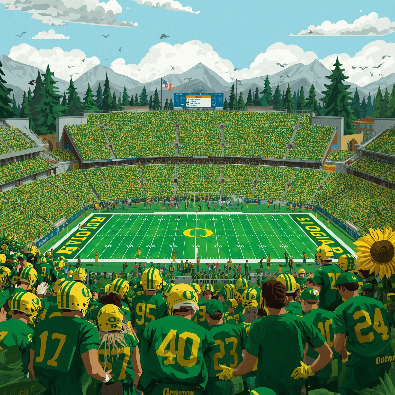 Oregon Ducks: Rising Stars and Price Tag Battles - painting of Oregon Ducks football venue