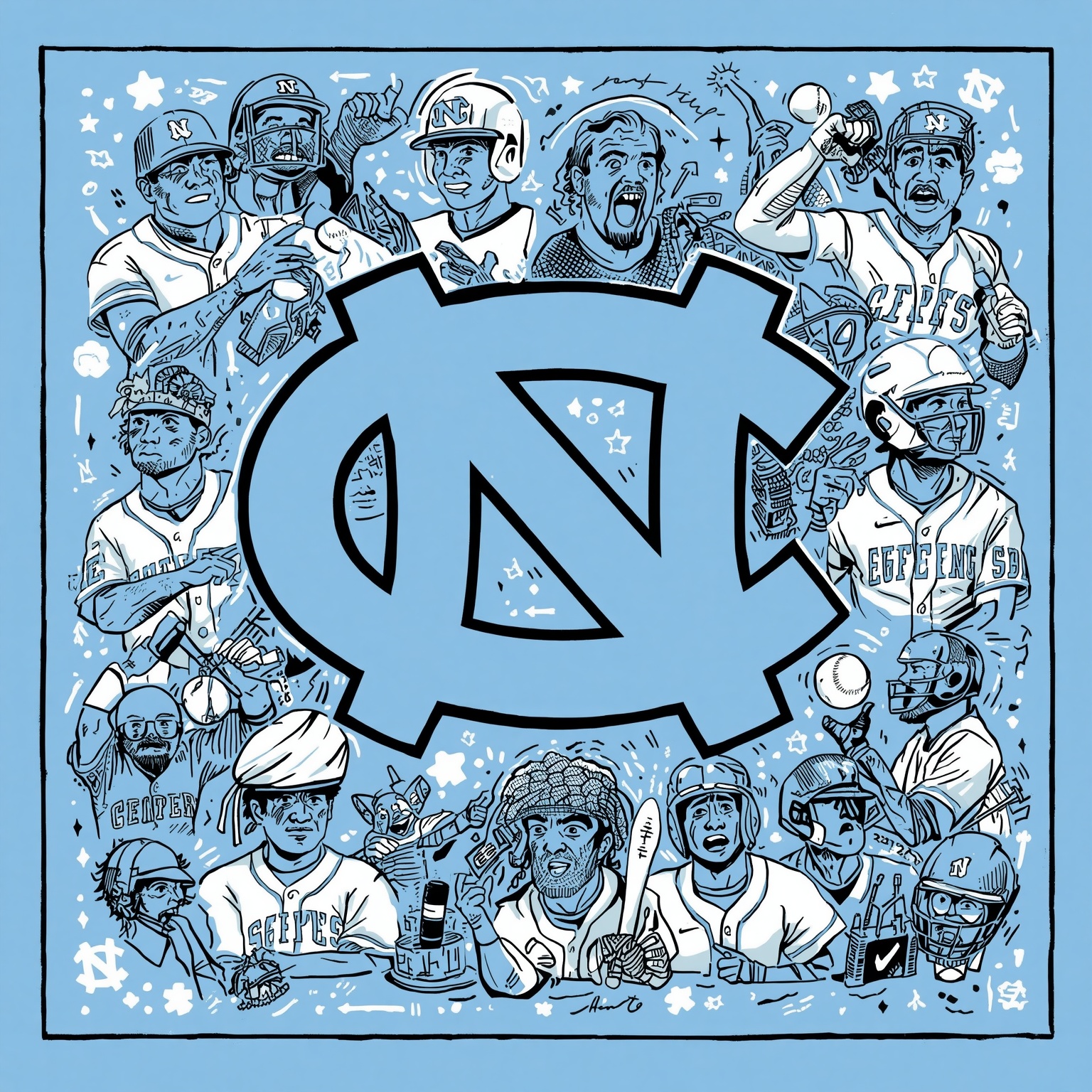 Tar Heels’ Season Preview: Pitching, Play and Prospects - painting of North Carolina Tar Heels baseball, football, basketball venue