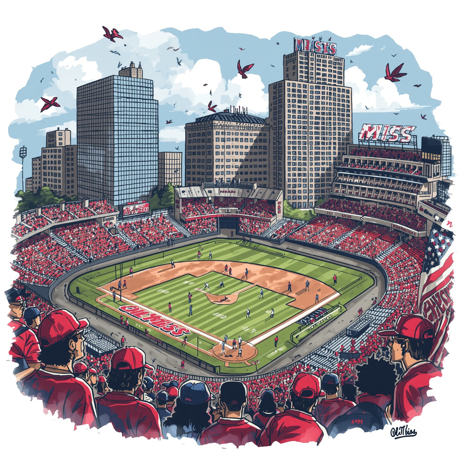 Ole Miss Rebels: Emotional Goodbyes and Epic Matchups - painting of Ole Miss Rebels baseball, football venue