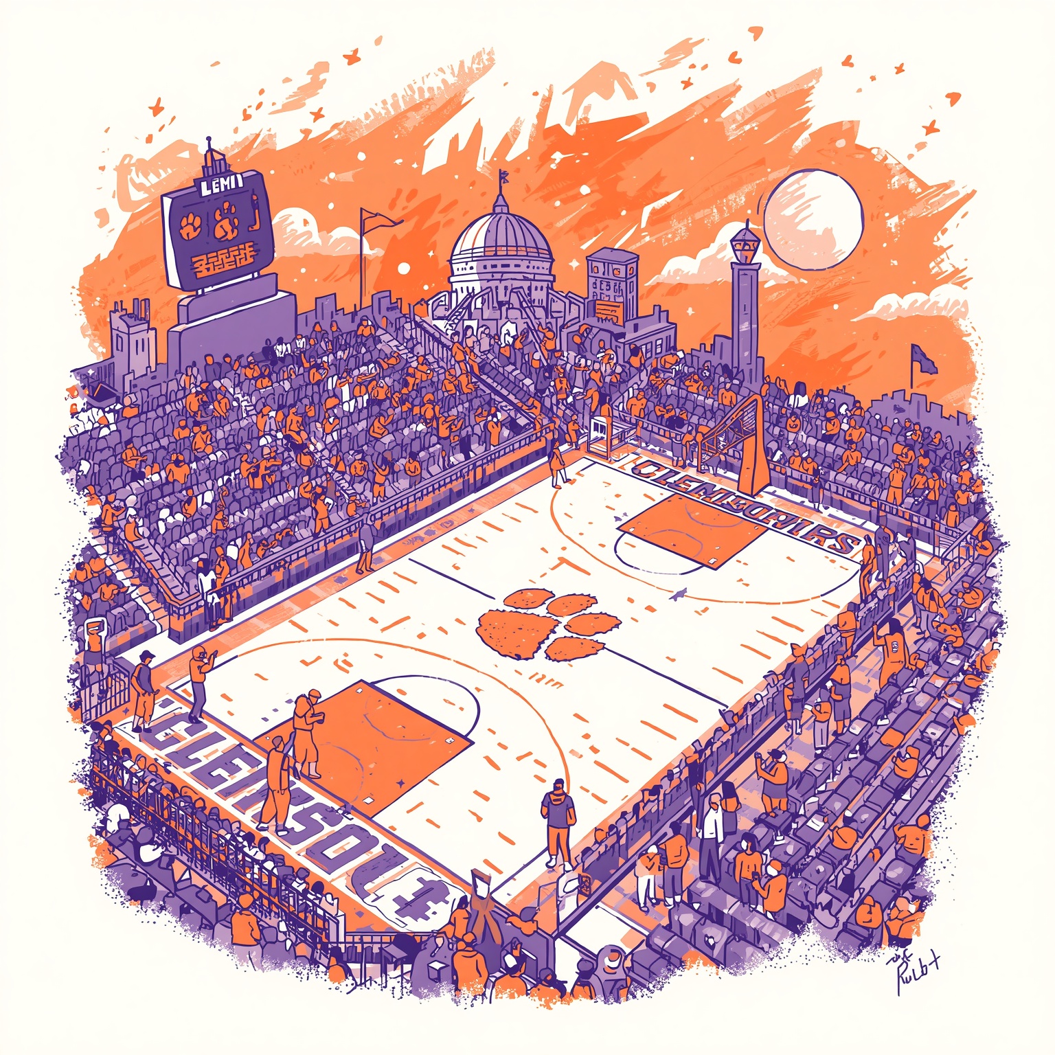 Clemson Courts 2028 Hoop Standouts with Offers & Visits - painting of Clemson Tigers basketball venue