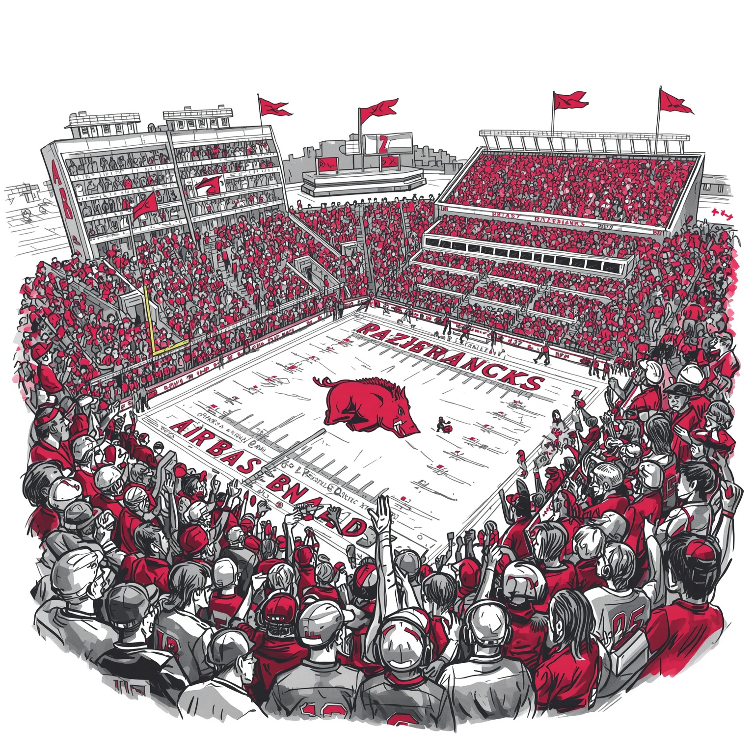 Razorbacks Reload: Football Revival and Baseball Arms - painting of Arkansas Razorbacks football, baseball venue
