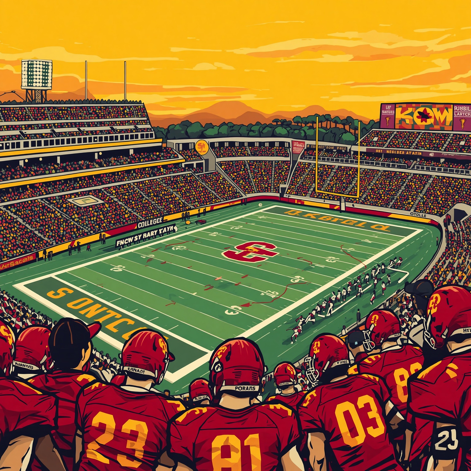 USC’s Coaching Wizards: Rising Stars Revealed - painting of USC Trojans football venue