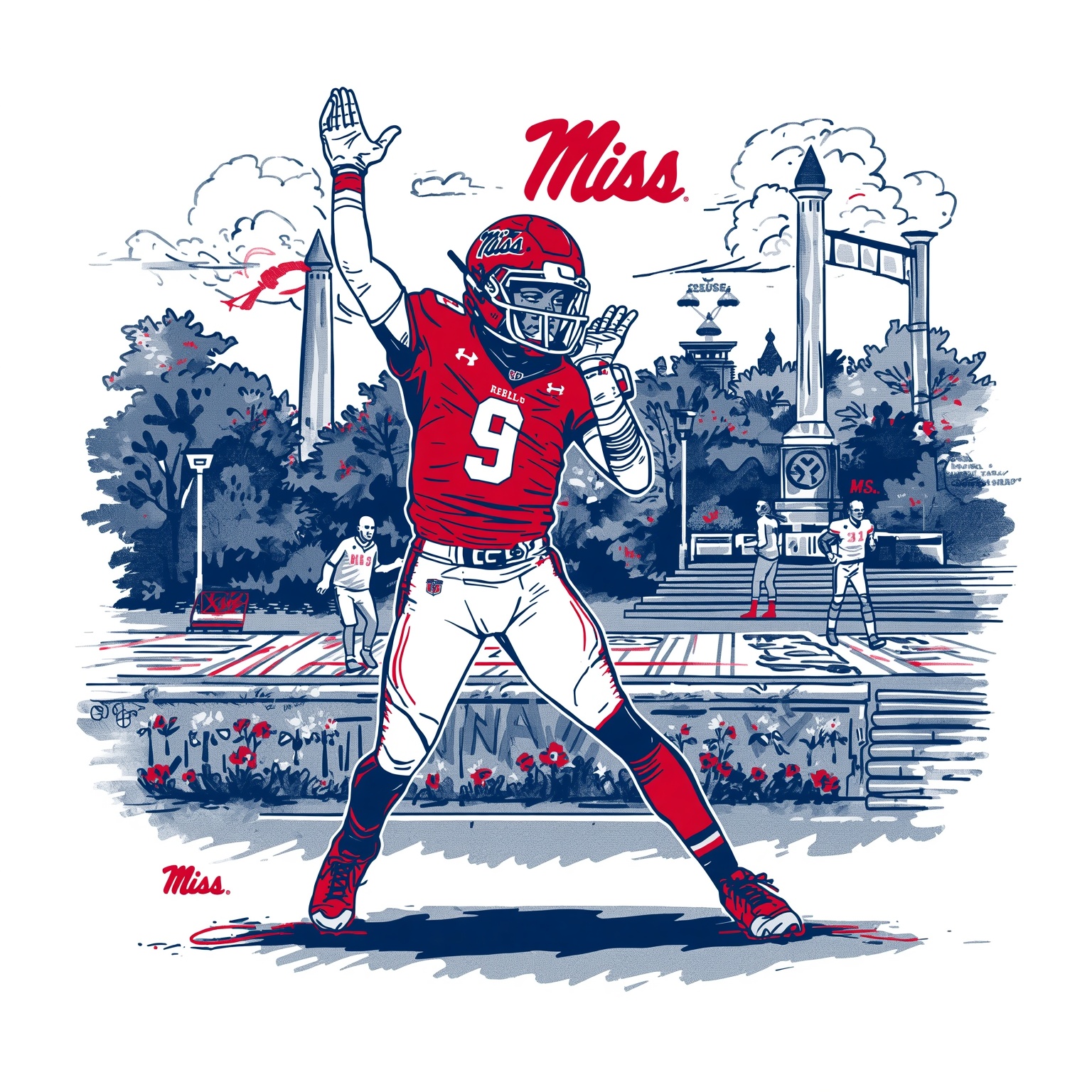 Ole Miss Reloaded: Roster Upgrades and Season Tests - painting of Ole Miss Rebels football, baseball venue