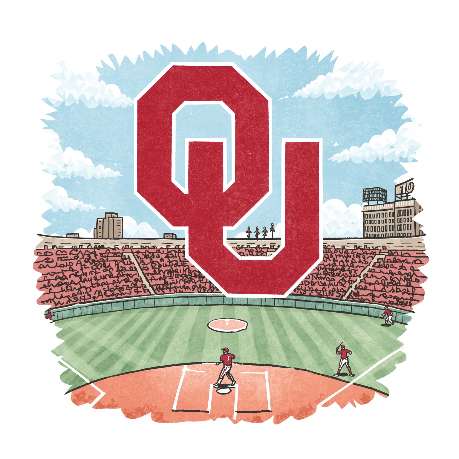 Oklahoma Baseball’s Rise, Pancakes, and Championship Dreams - painting of Oklahoma Sooners baseball venue