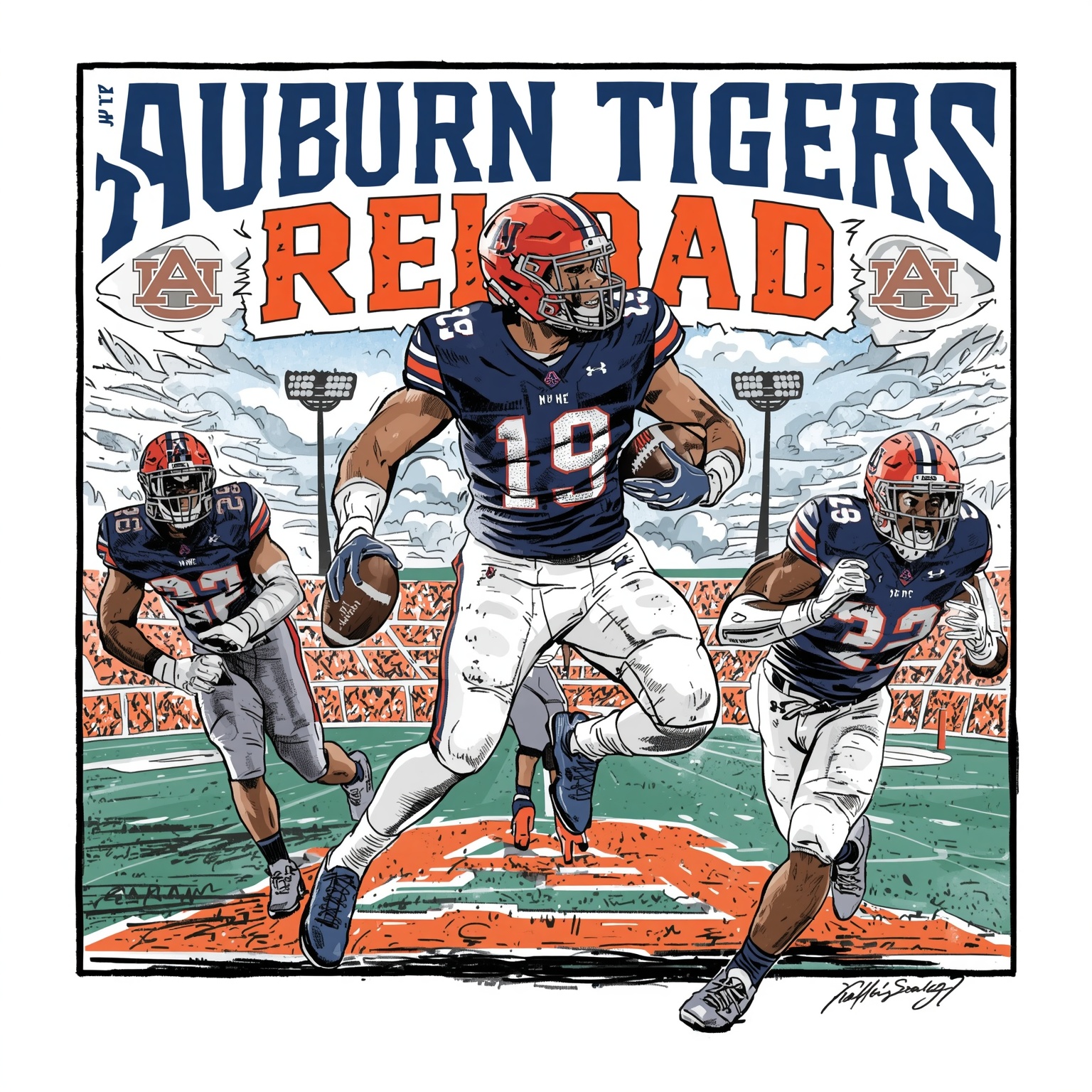 Auburn Tigers Reload: Transfers & Recruiting Teases - painting of Auburn Tigers baseball,football venue