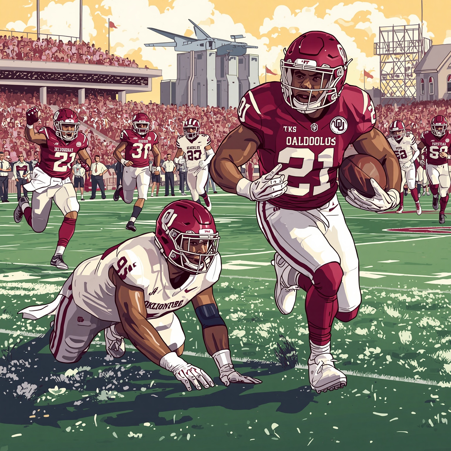 Key Showdowns in Oklahoma vs. Mississippi State Clash - painting of Oklahoma Sooners football venue