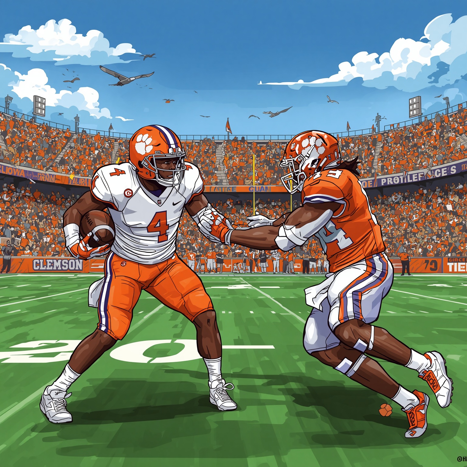 Clemson Courts Elite Linebacker and Tennessee Big Man - painting of Clemson Tigers basketball, football venue