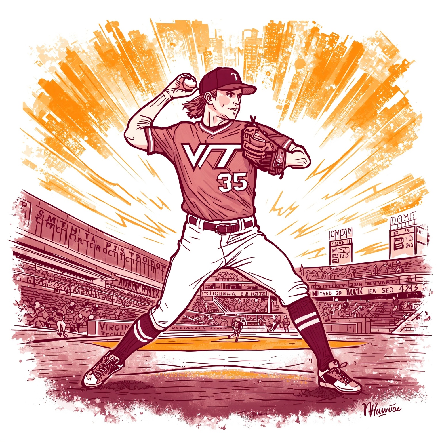 Hokies Nab Transfer LHP, Lock In Neutral-Site Iowa Showdown - painting of Virginia Tech Hokies baseball, basketball venue