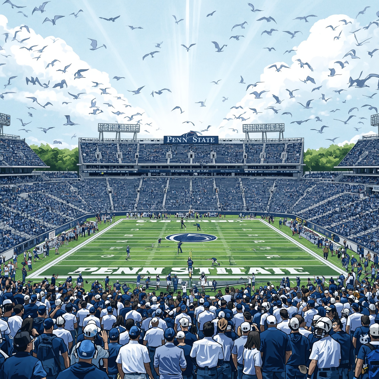 Penn State Football: Stadium Roar, Schedule Luck & Recruits - painting of Penn State Nittany Lions football venue