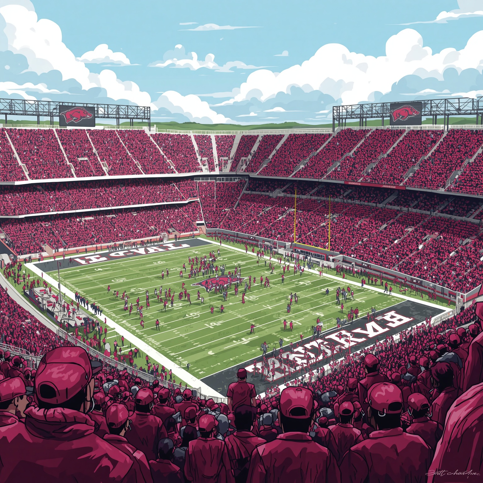 Razorbacks’ Rebuild Plans and Stadium Renaming Shock - painting of Arkansas Razorbacks football venue