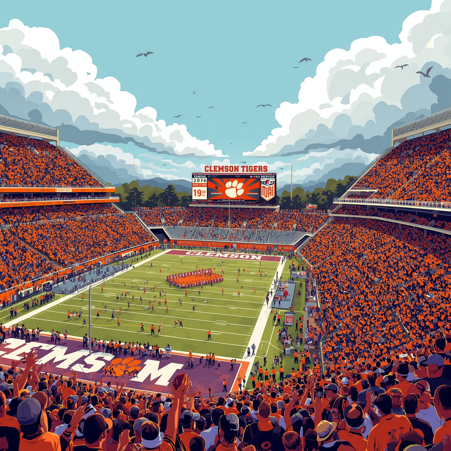 Clemson Recruiting: Visits, Commitments & NIL Drama - painting of Clemson Tigers football venue