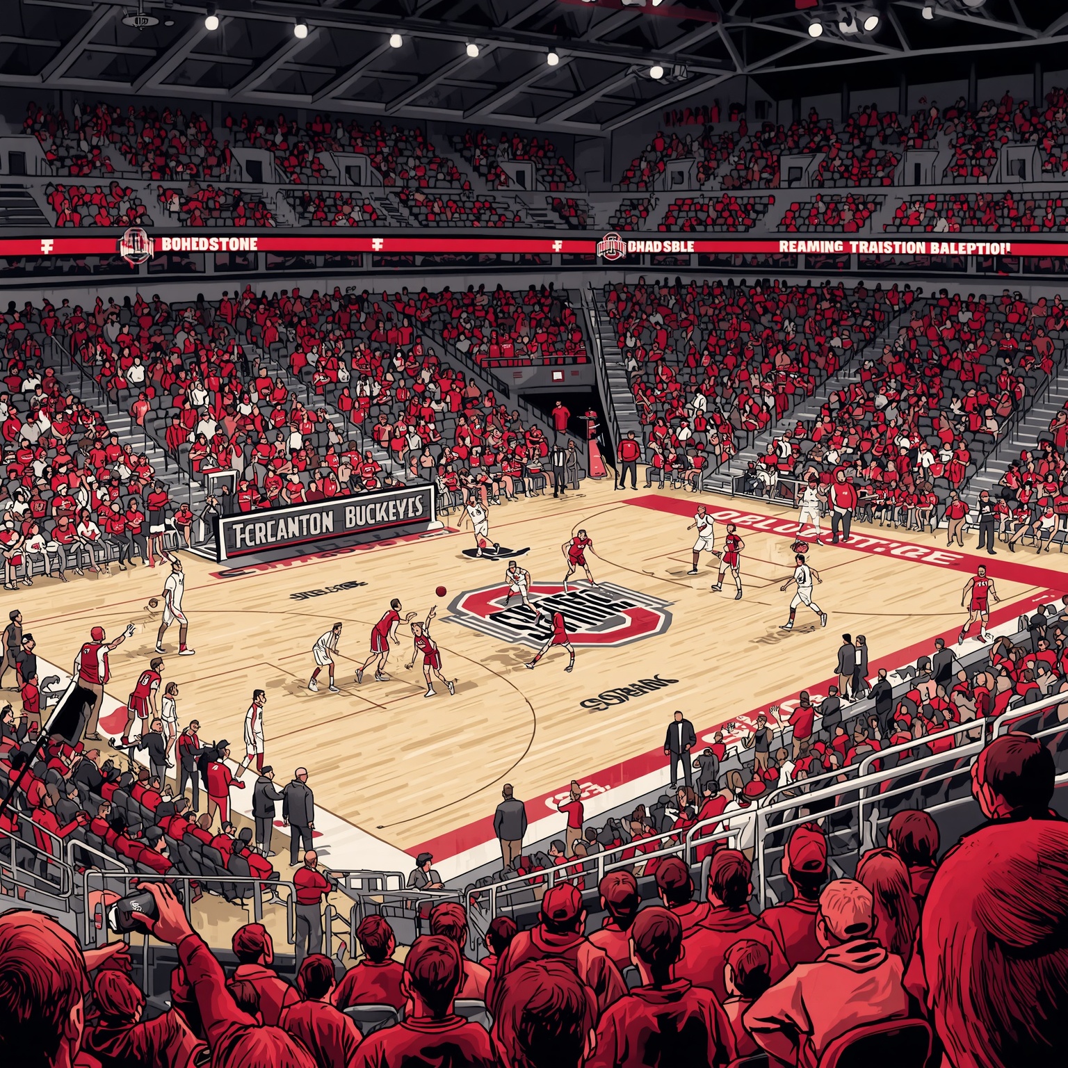 Ohio State’s Late-Game Flaw & Thornton’s NBA Fits - painting of Ohio State Buckeyes football,basketball venue