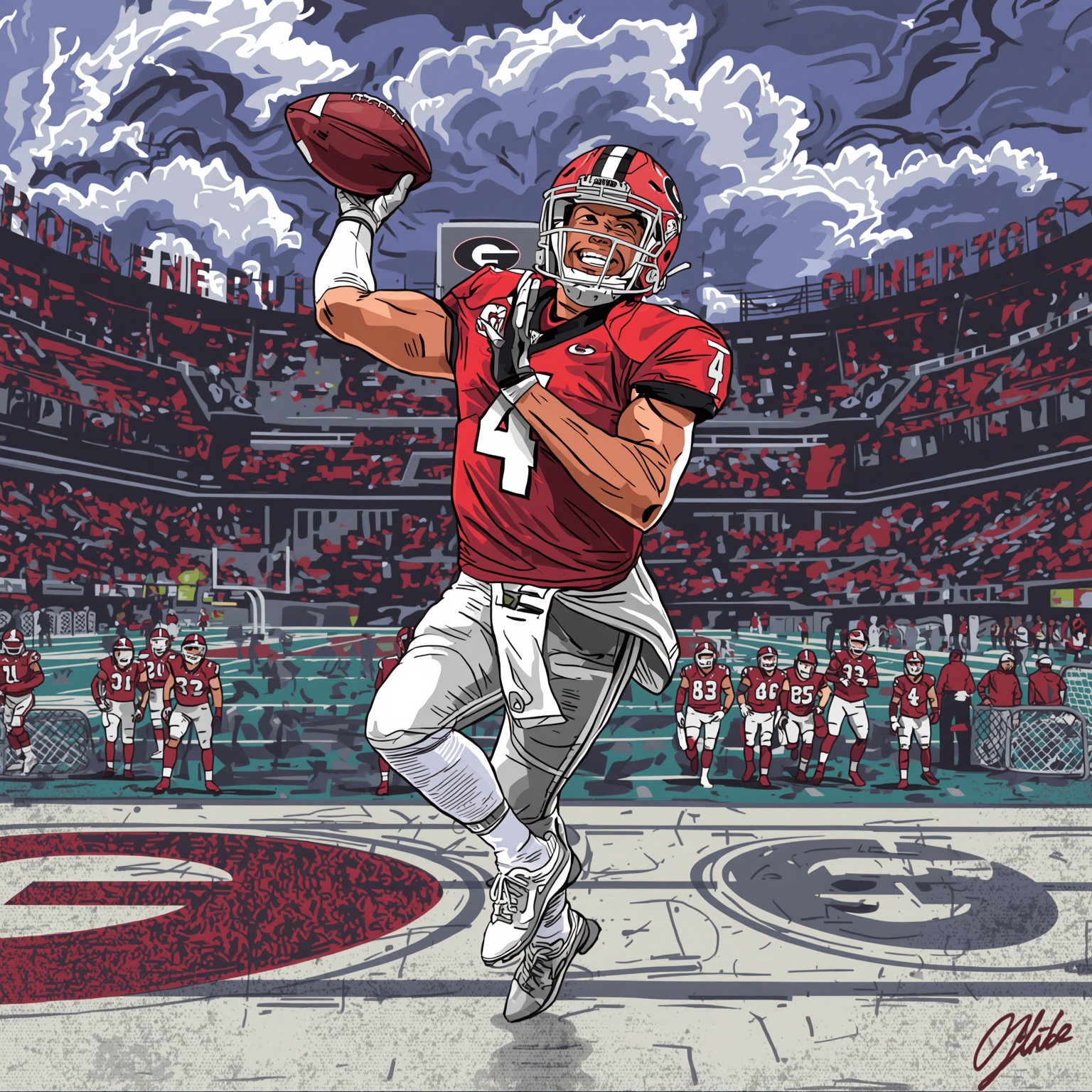 Gunner Stockton’s Quest for Georgia Football Glory - painting of Georgia Bulldogs football venue