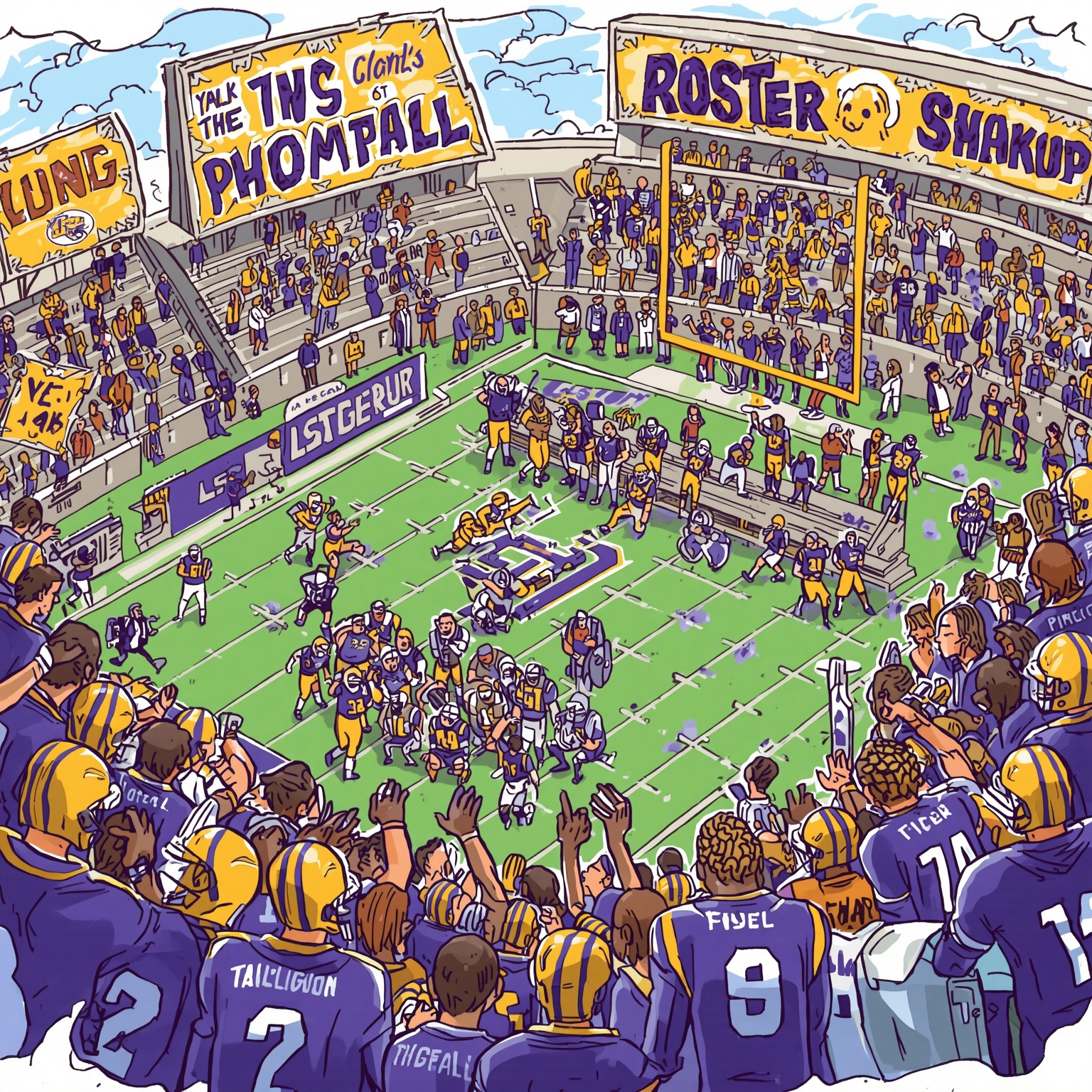 LSU’s Roster Shakeup: Flips, Phenoms, and Freshmen - painting of LSU Tigers football venue