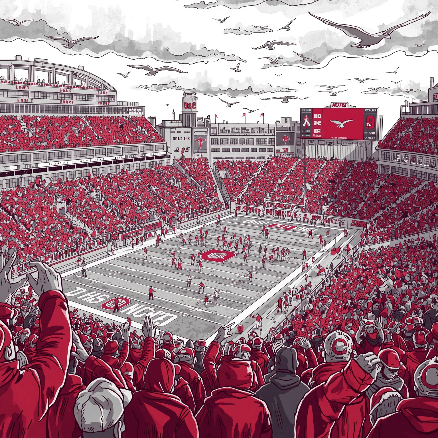 All Eyes on Ohio State: Tressel, GameDay & Coach Day - painting of Ohio State Buckeyes football venue