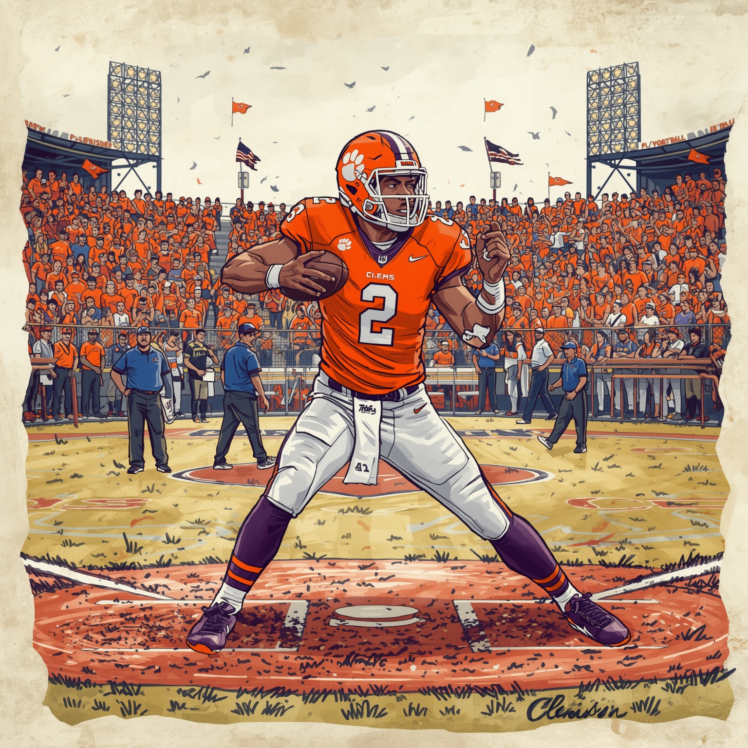 Clemson’s Baseball Texas Kickoff and Etienne’s NFL Triumph - painting of Clemson Tigers baseball,football venue