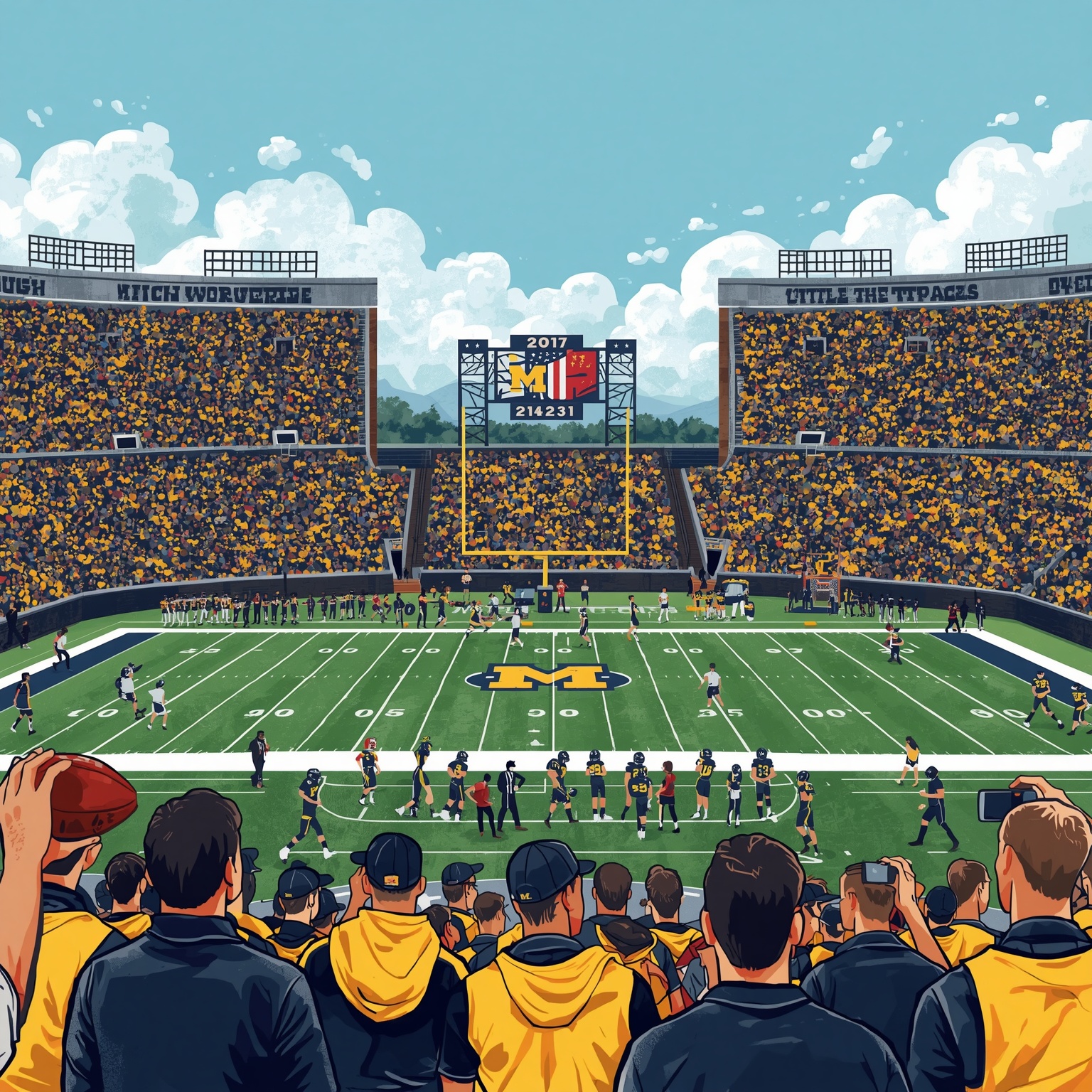 Michigan's NBA Deals and Big Ten Media Day Picks - painting of Michigan Wolverines football,basketball venue