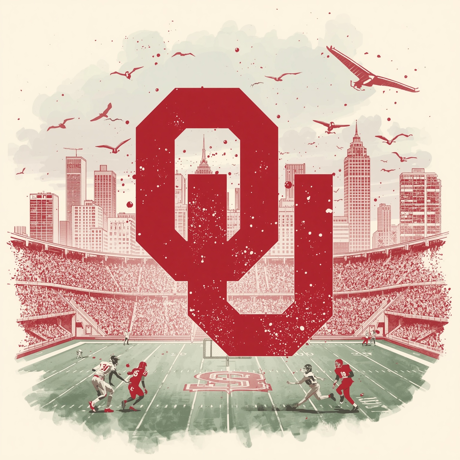 Oklahoma Sooners: Key Football, Baseball & Hoops Outlook - painting of Oklahoma Sooners football, baseball, basketball venue