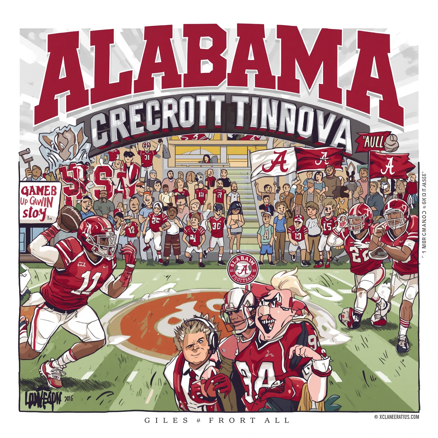 Alabama Athletics: Rankings, Recruits, and NCAA Reform - painting of Alabama Crimson Tide basketball, football venue