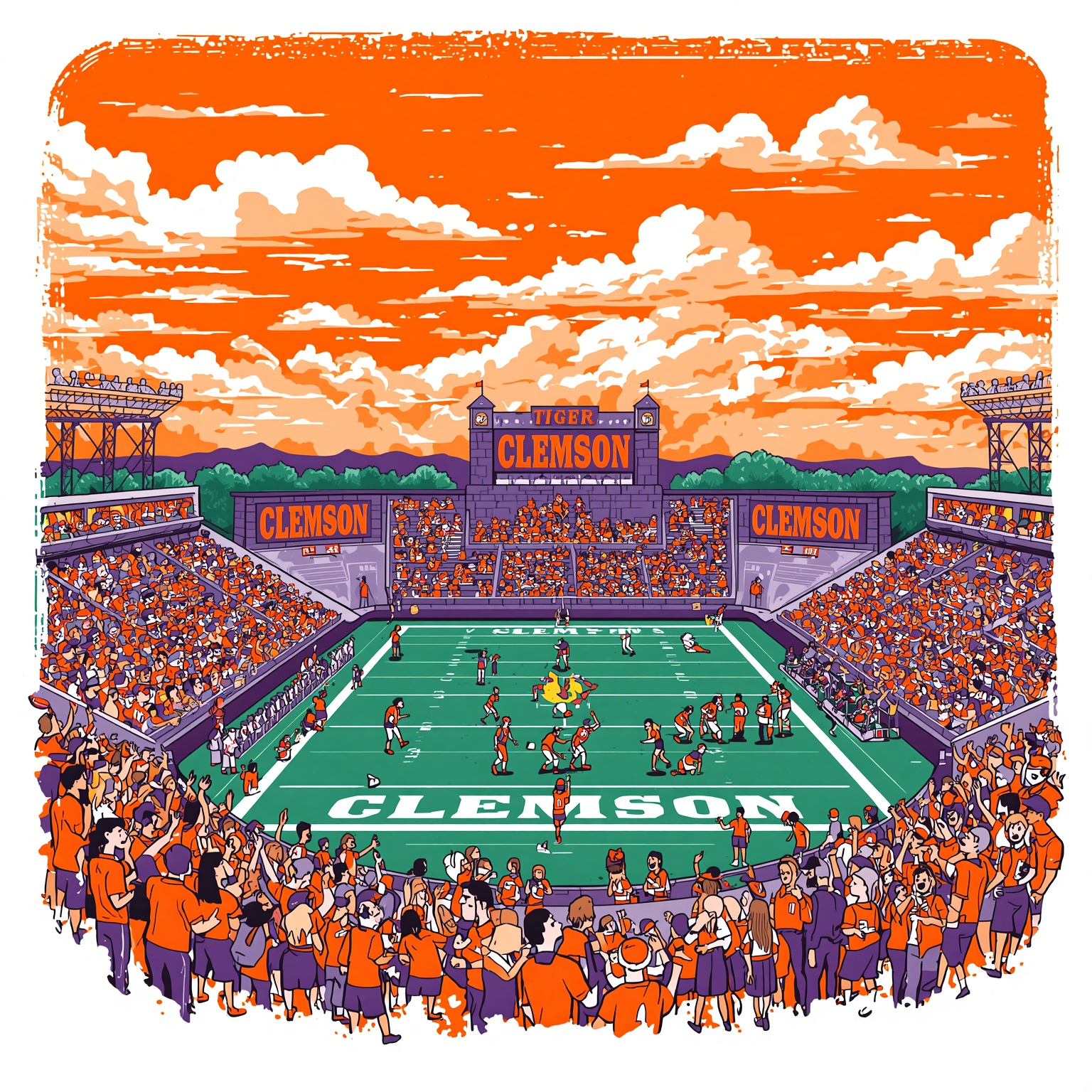 Clemson’s Recruiting Rollercoaster: Wins and Delays - painting of Clemson Tigers football venue