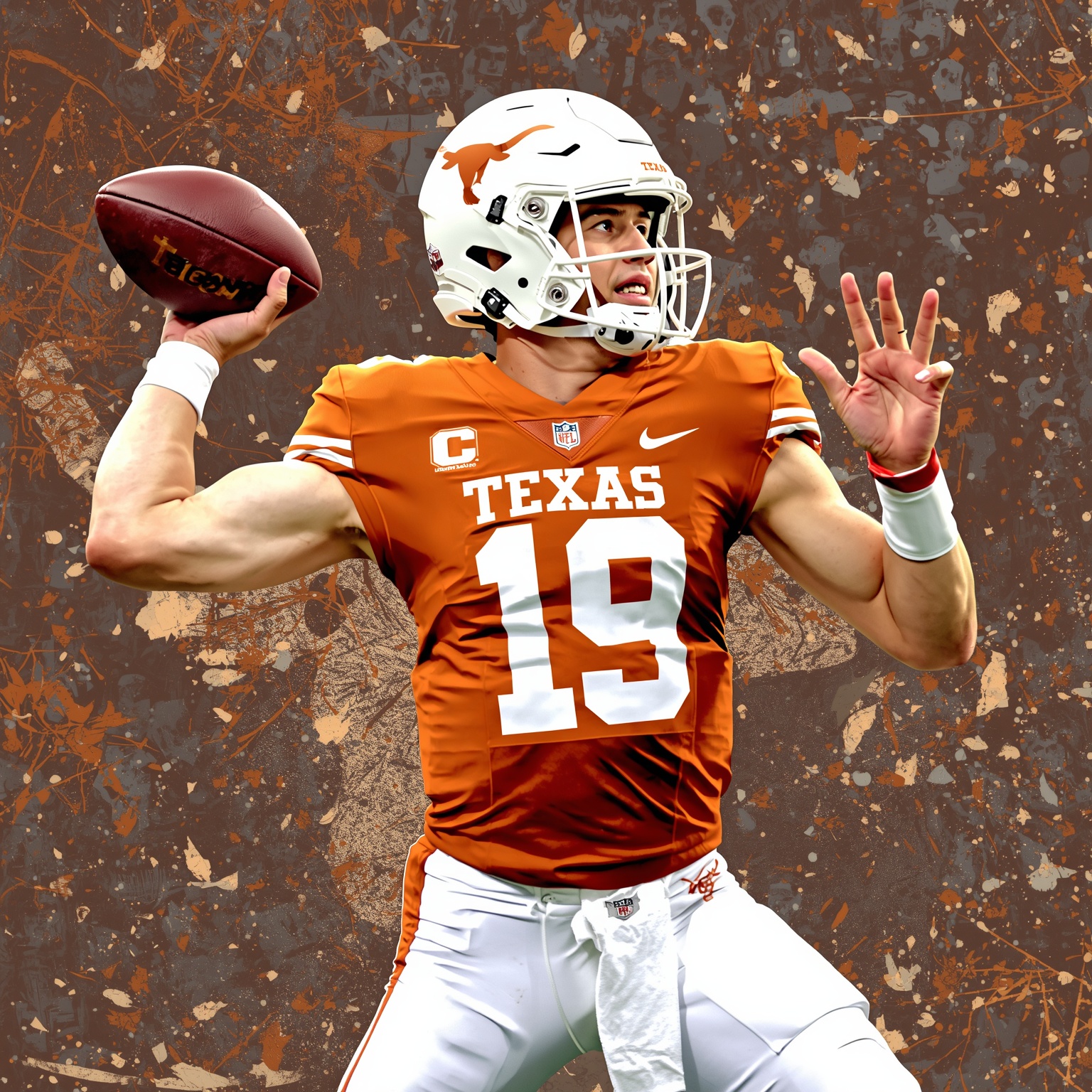 Longhorns Roast Reed’s Passing Skills at Manning Camp - painting of Texas Longhorns football venue
