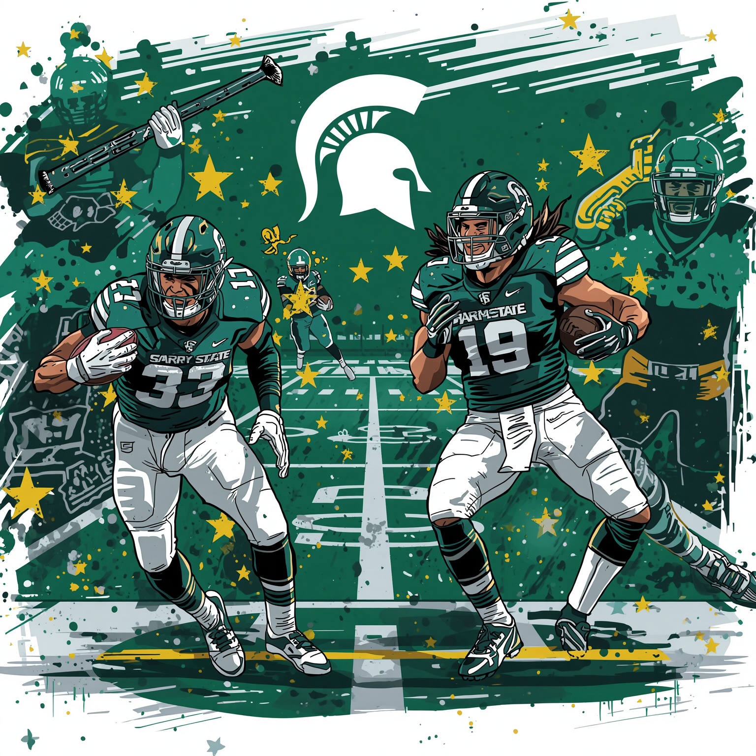 MSU’s Roster Revolutions and Rising Stars - painting of Michigan State Spartans football,basketball venue
