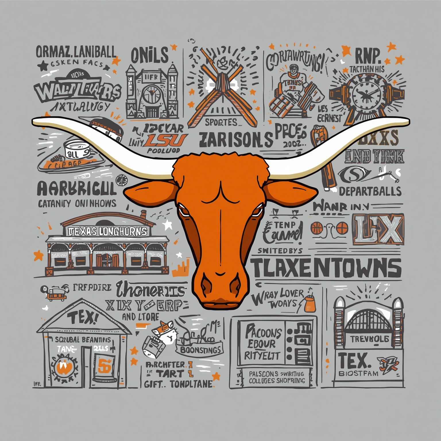 Texas Longhorns: LSU Challenge, Recruits & Departures - painting of Texas Longhorns football, baseball, basketball venue