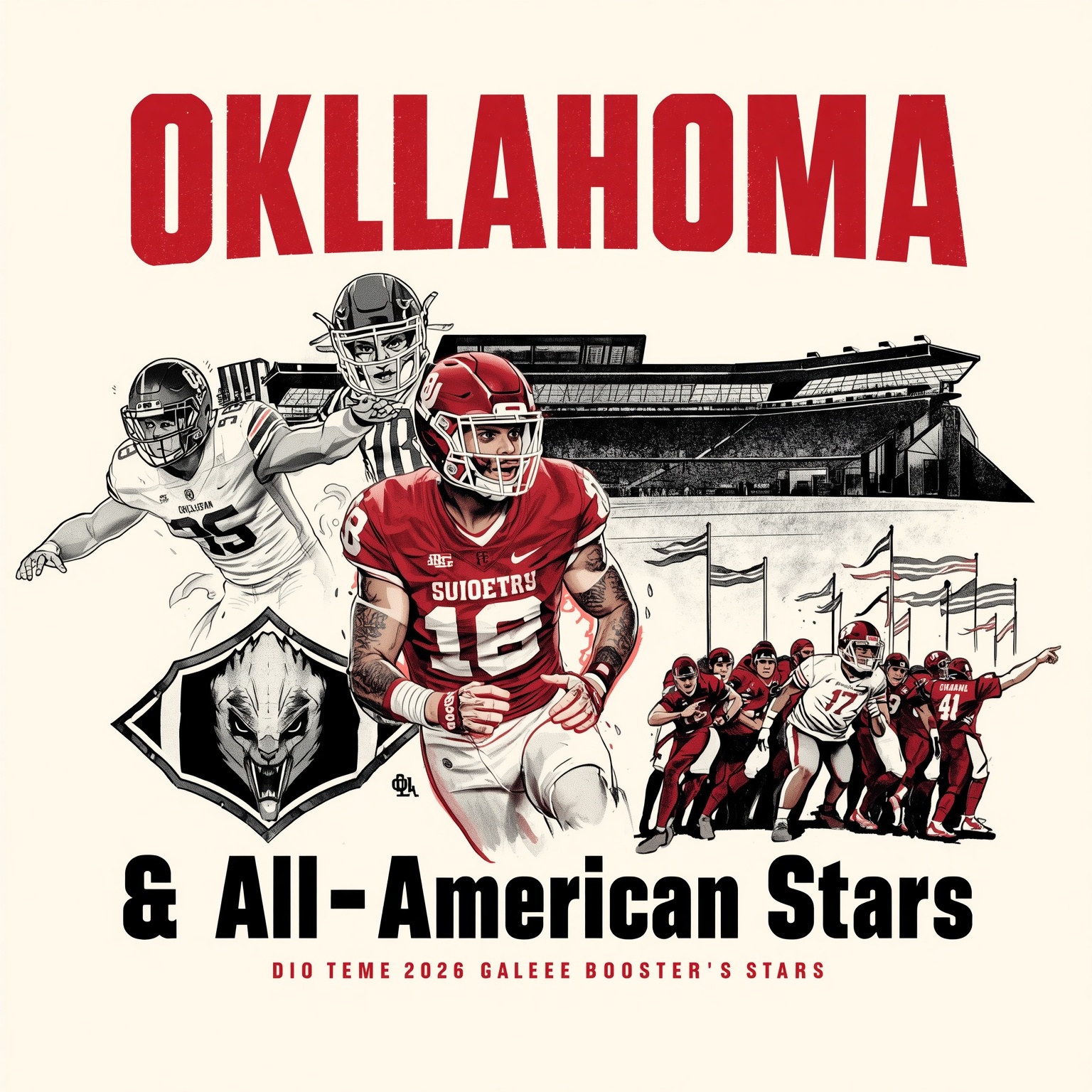 Oklahoma’s 2026 Defense Boosters & All-American Stars - painting of Oklahoma Sooners football venue
