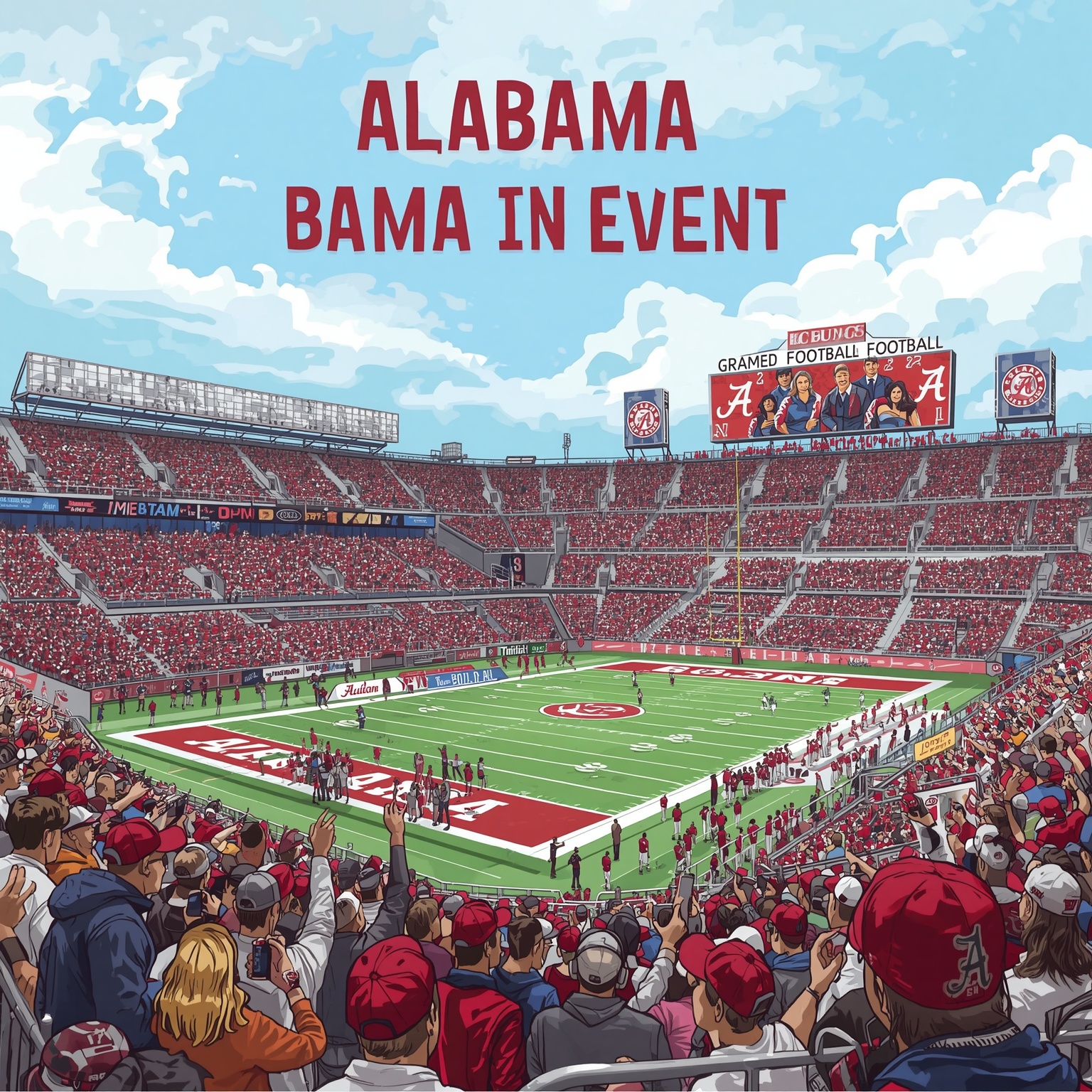Alabama Football: NCAA Snafus, Top Recruits & Starters - painting of Alabama Crimson Tide football venue