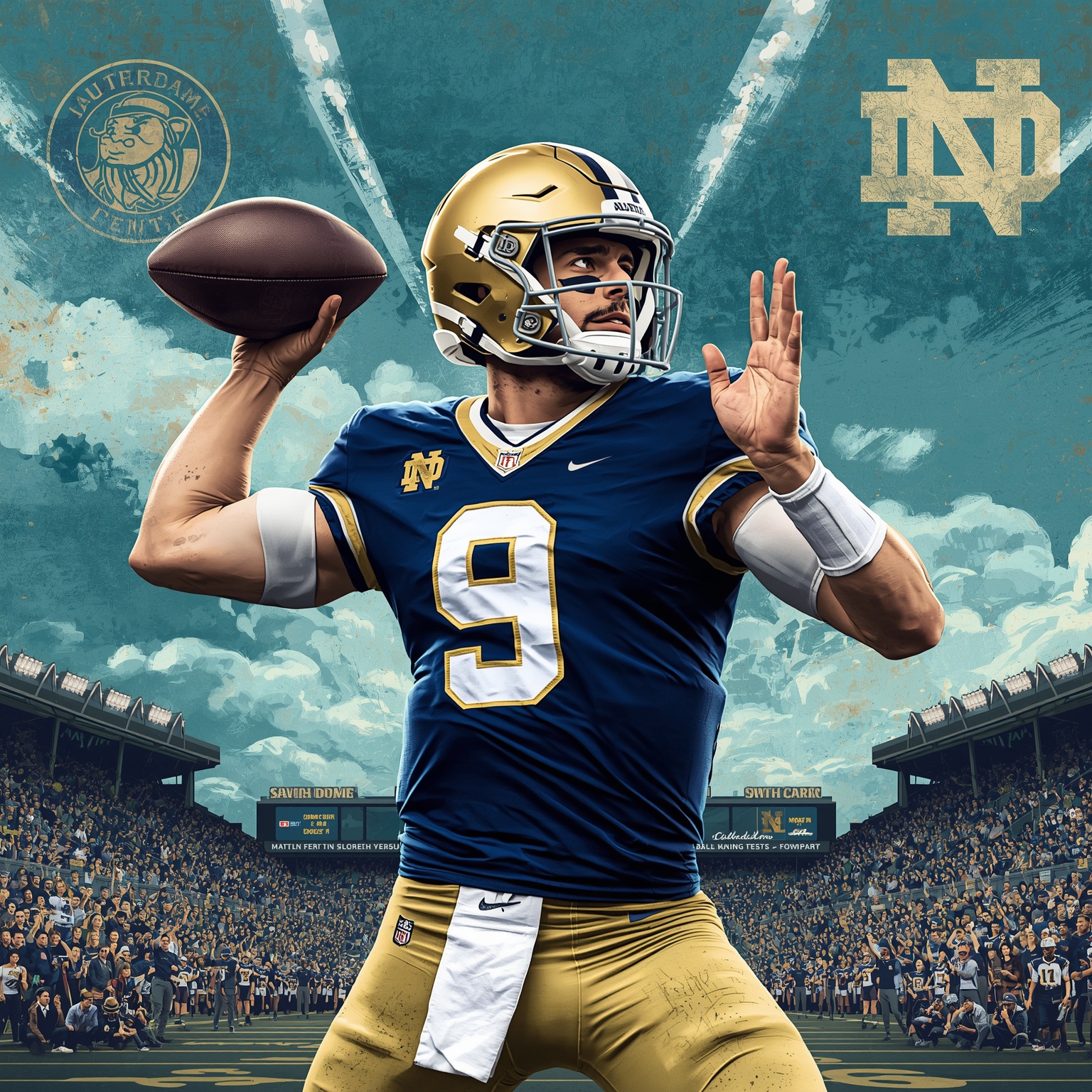 Notre Dame Debates Playoffs While Hyping QB CJ Carr - painting of Notre Dame Fighting Irish football venue