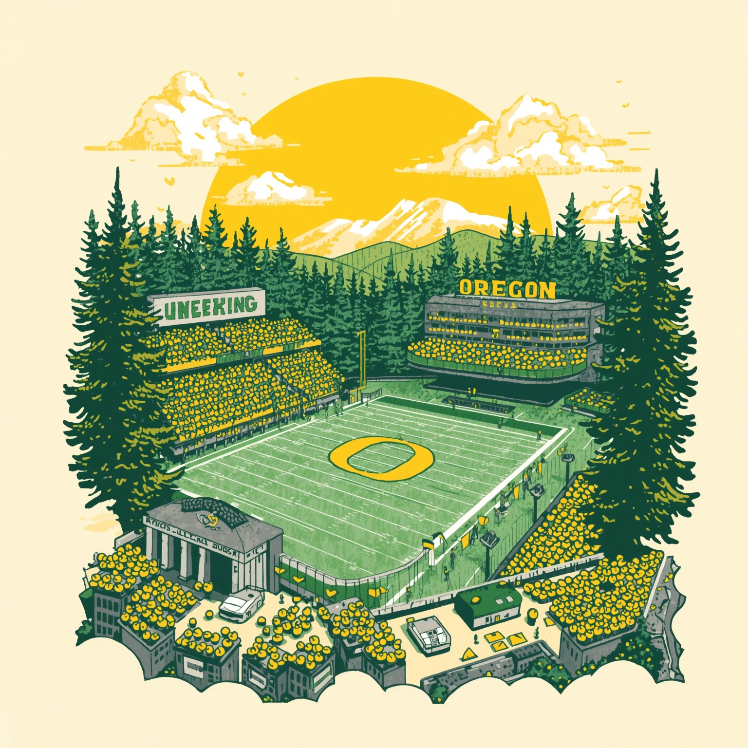 Oregon Ducks: From Home Edge to Recruiting Frenzy - painting of Oregon Ducks football venue