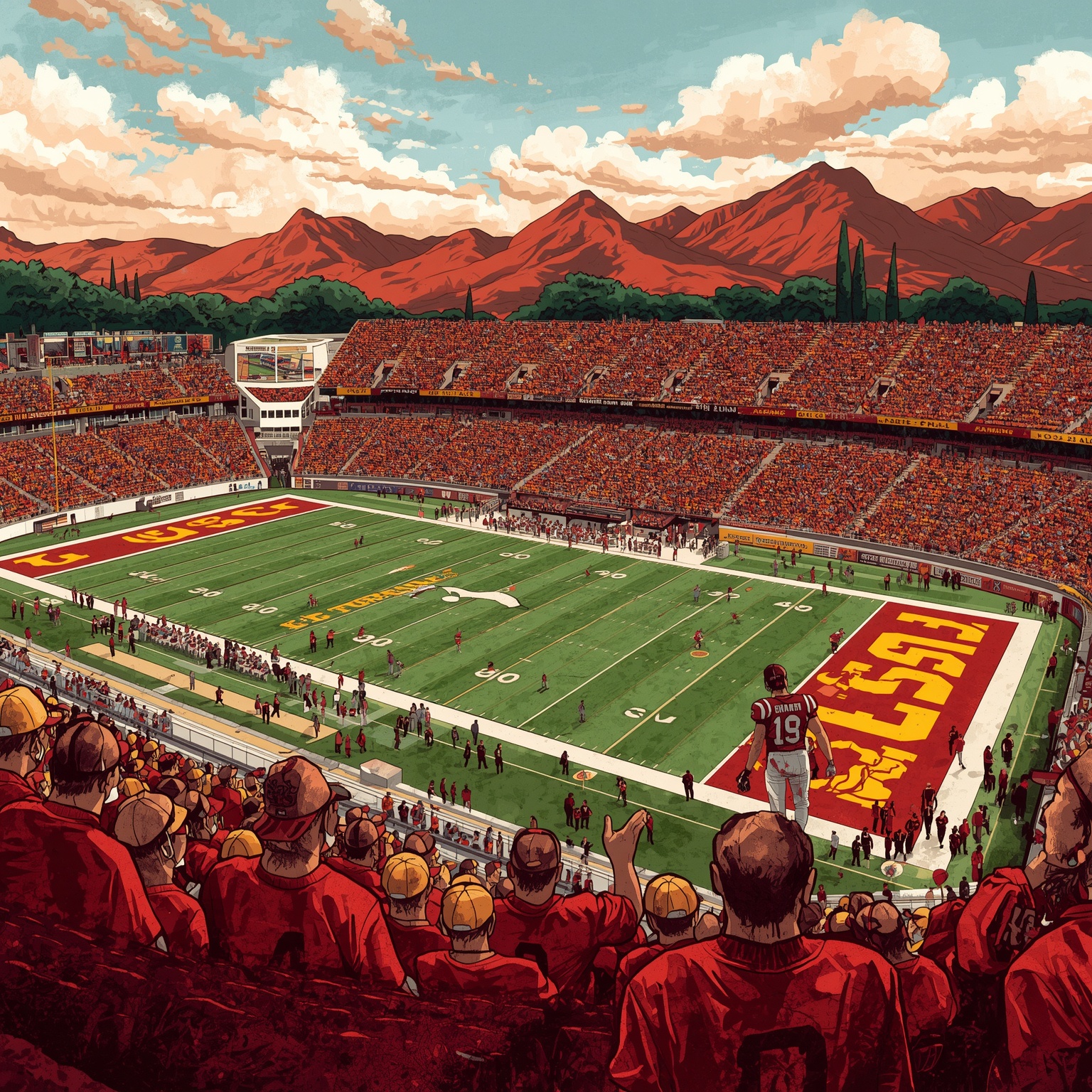 USC Trojans: Recruiting, Transfers & Position Battles - painting of USC Trojans football,basketball venue